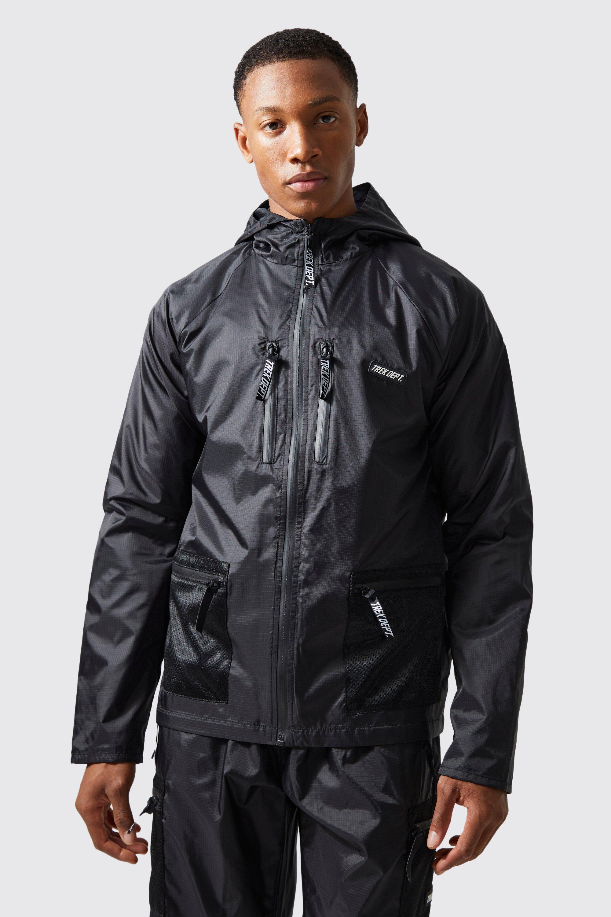 Mens Black Active Ripstop Raglan Regular Fit Windbreaker, Black