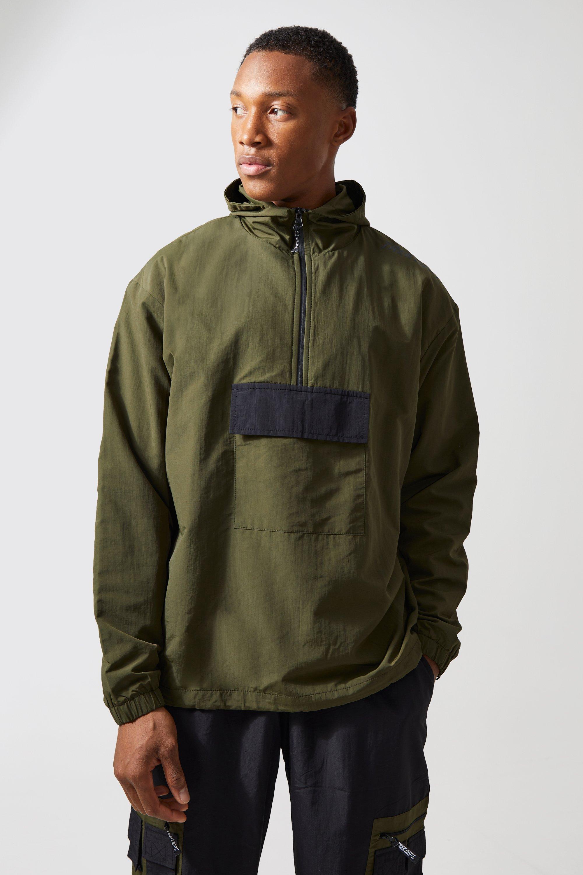 Mens Green Active Oversized Matte Nylon Cagoule Jacket, Green