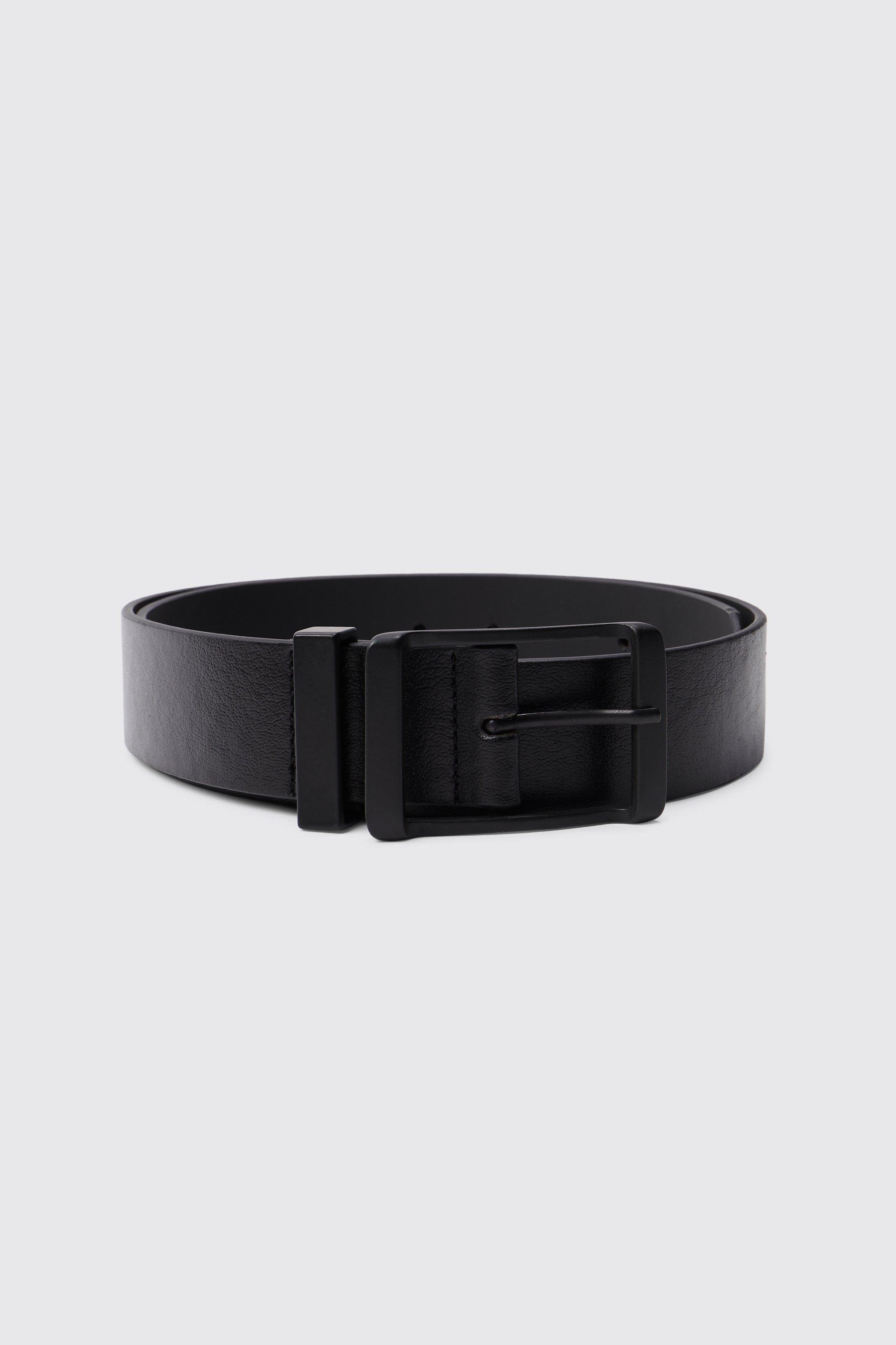 Mens Black Tonal Faux Leather Belt, Black