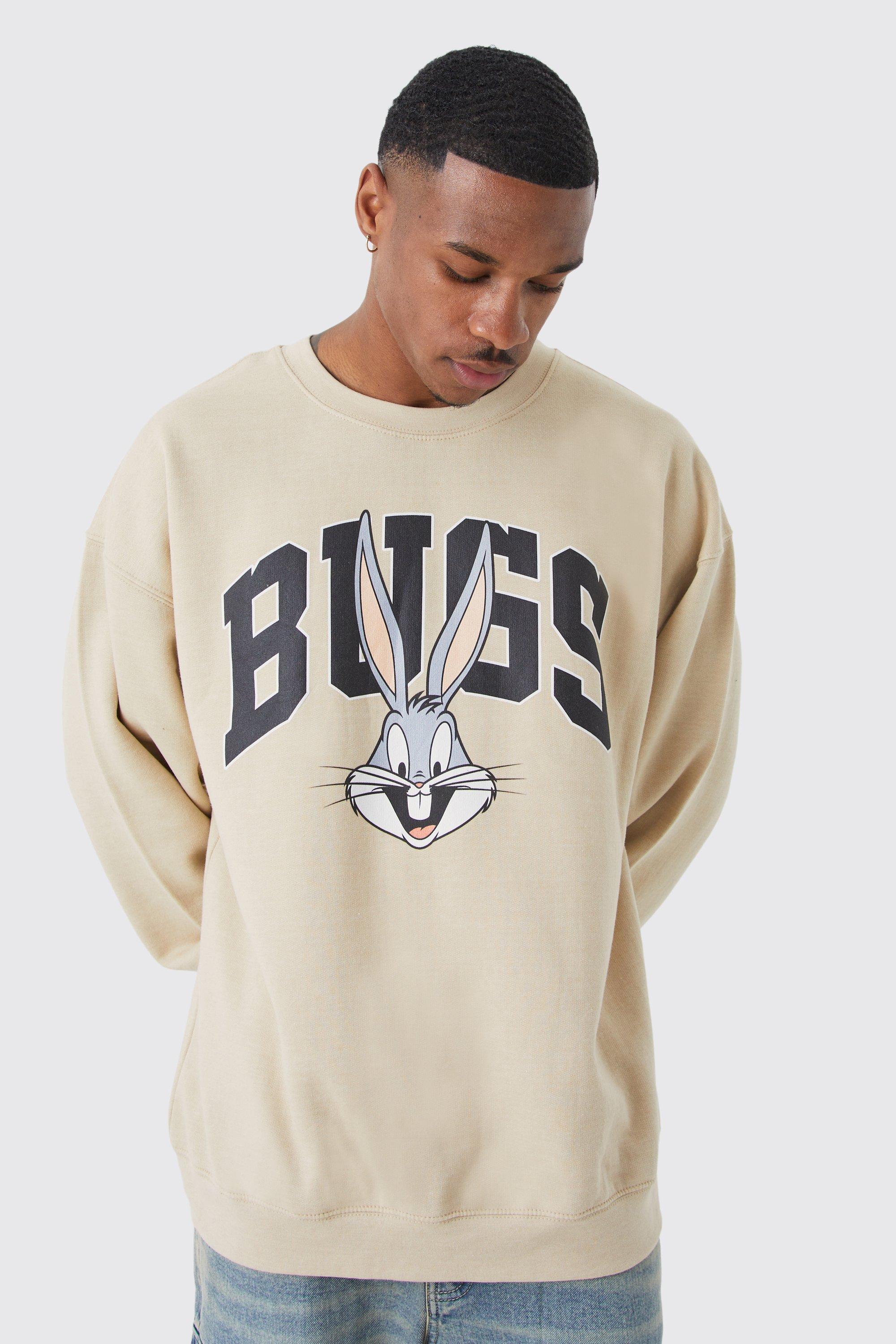 Mens Beige Oversized Bugs Bunny License Sweatshirt, Beige