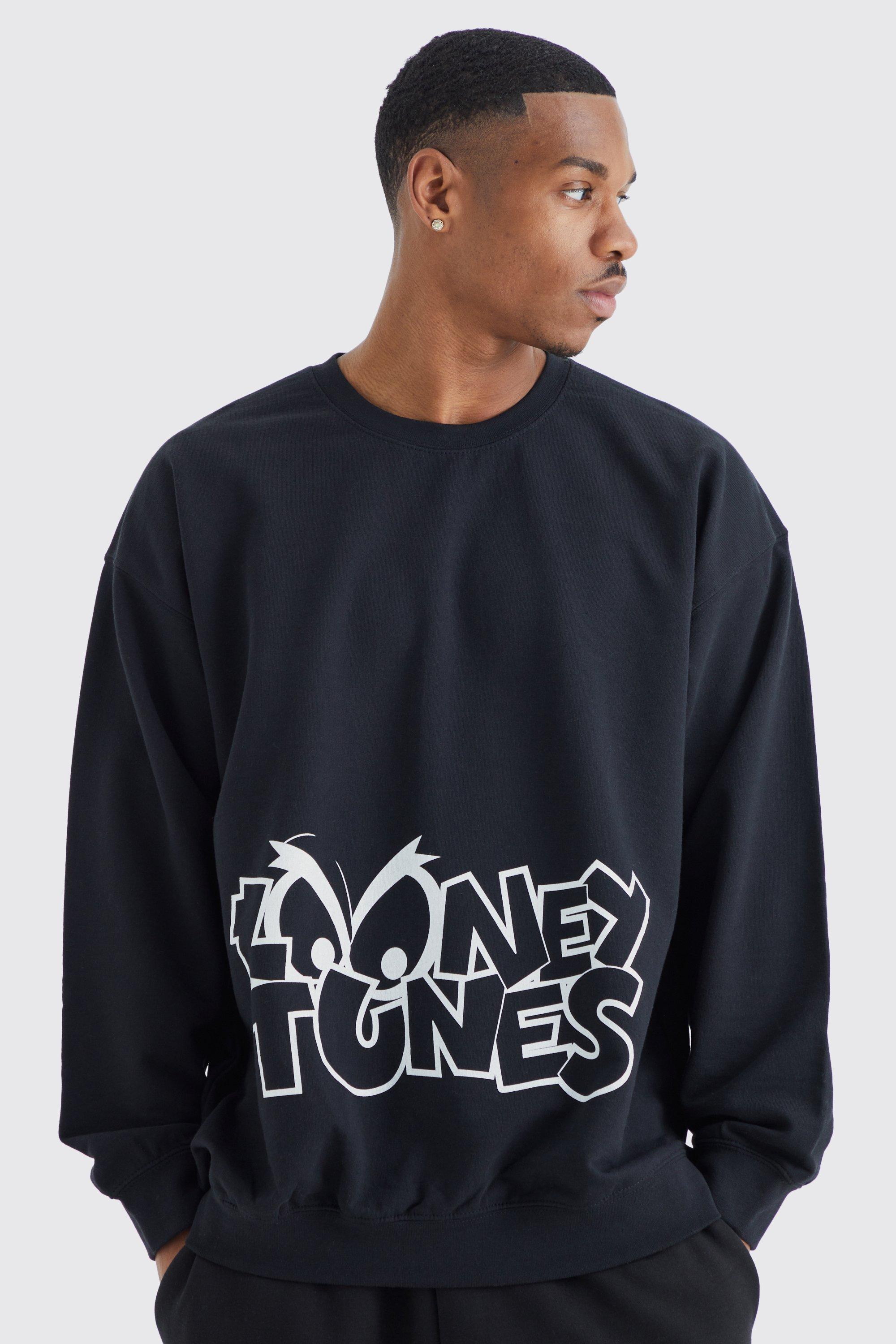 Mens Black Oversized Looney Tunes License Sweatshirt, Black