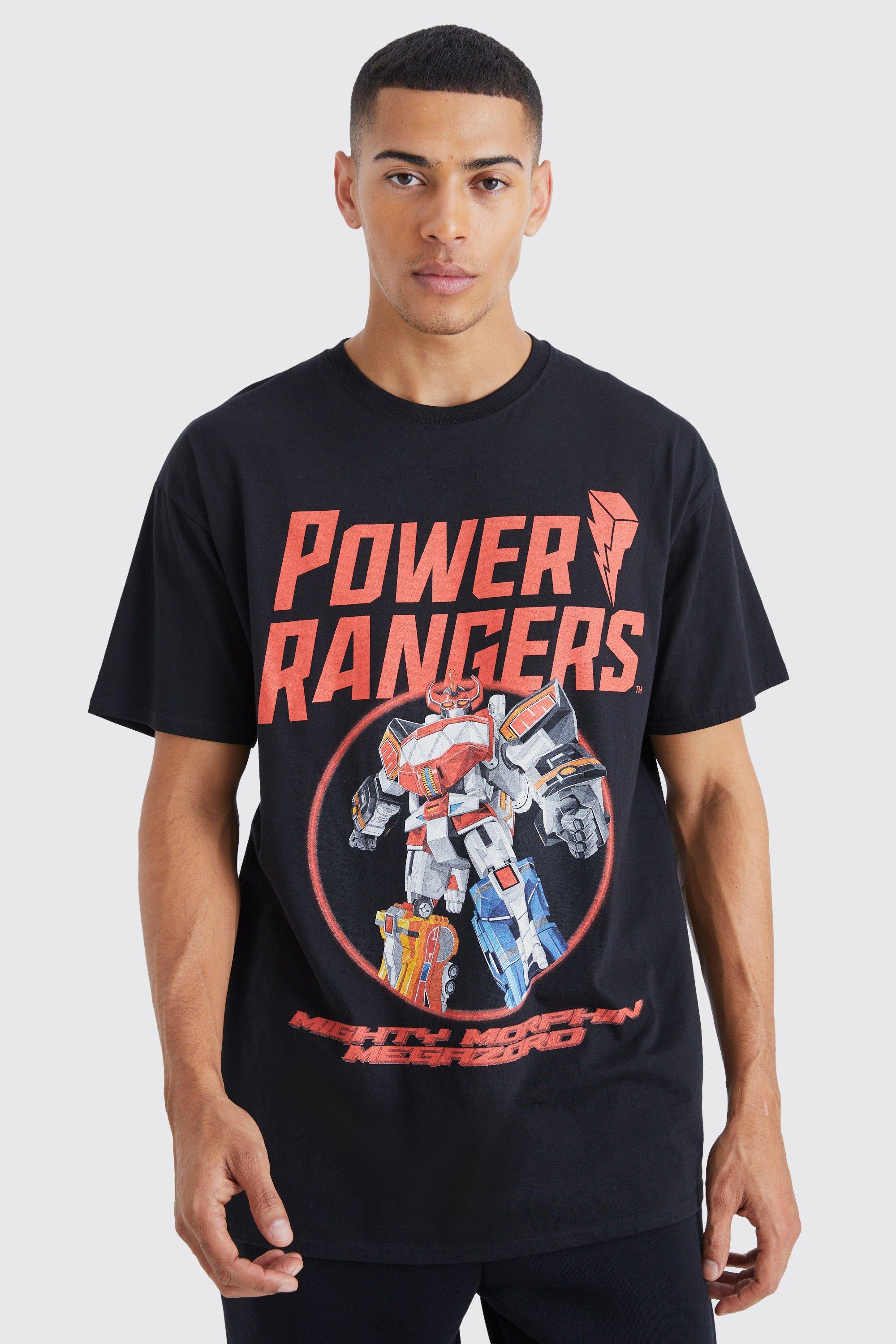 Mens Black Oversized Power Rangers Megazord License T-shirt, Black