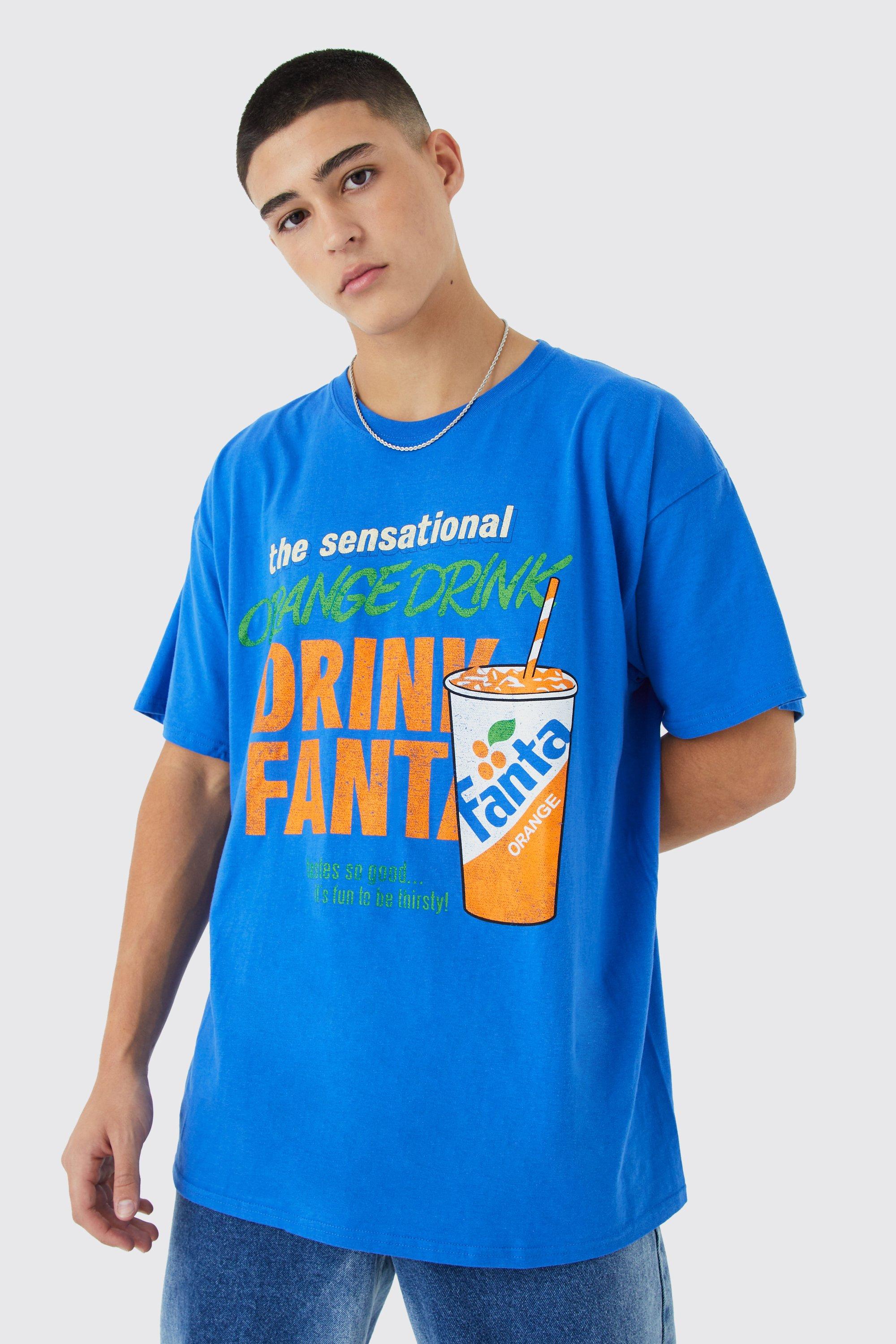 Mens Blue Oversized Orange Fanta License T-shirt, Blue