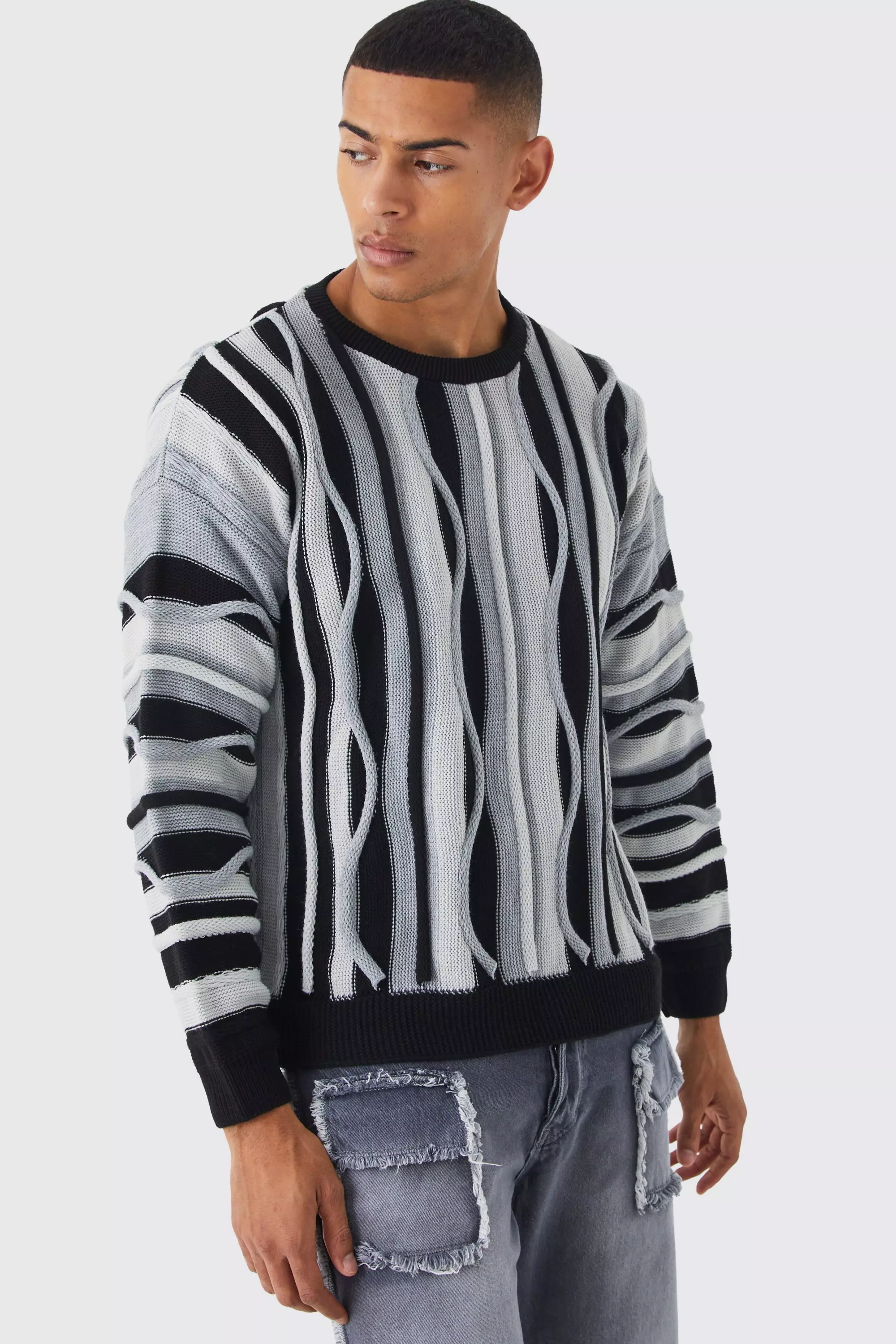 Oversized Boxy 3d Jacquard Jumper | boohooMAN USA