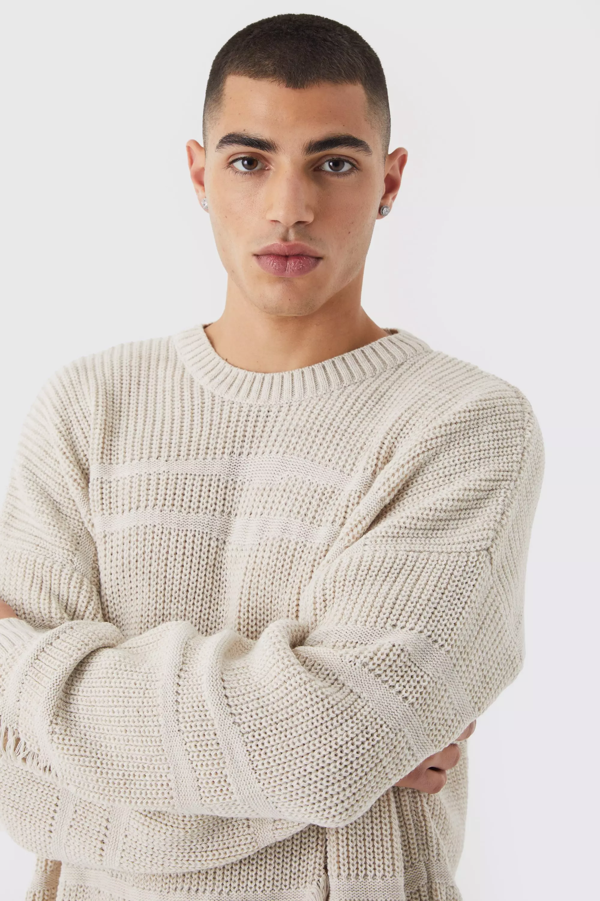 Oversized Distressed 2 Tone Knit Jumper | boohooMAN USA