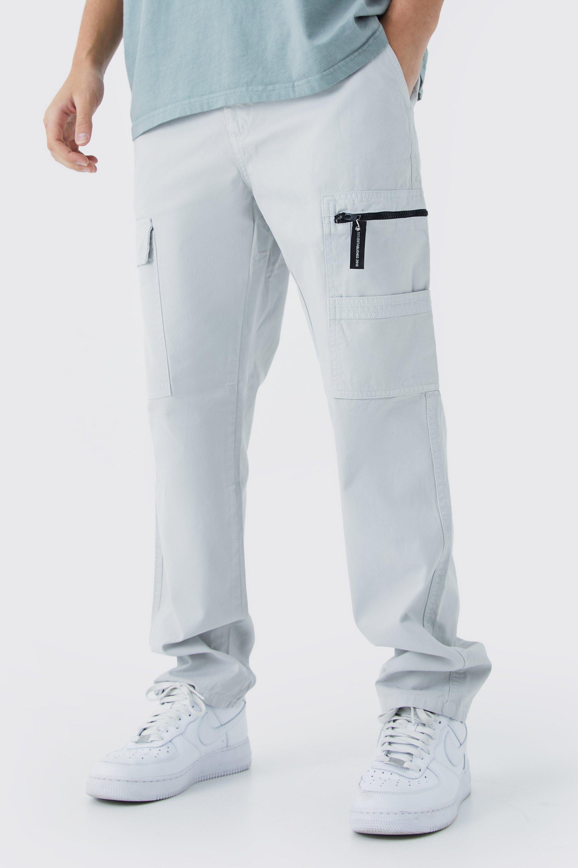pantalon cargo droit à logo zippé homme - gris - 36, gris
