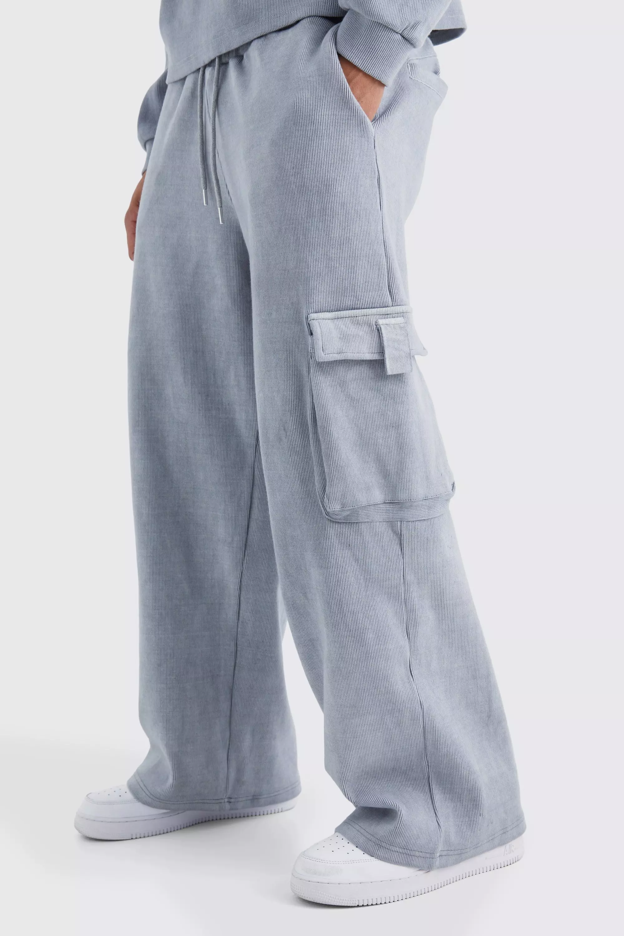 boohooMAN Men's Wide Leg Heavyweight Ribbed Jogger