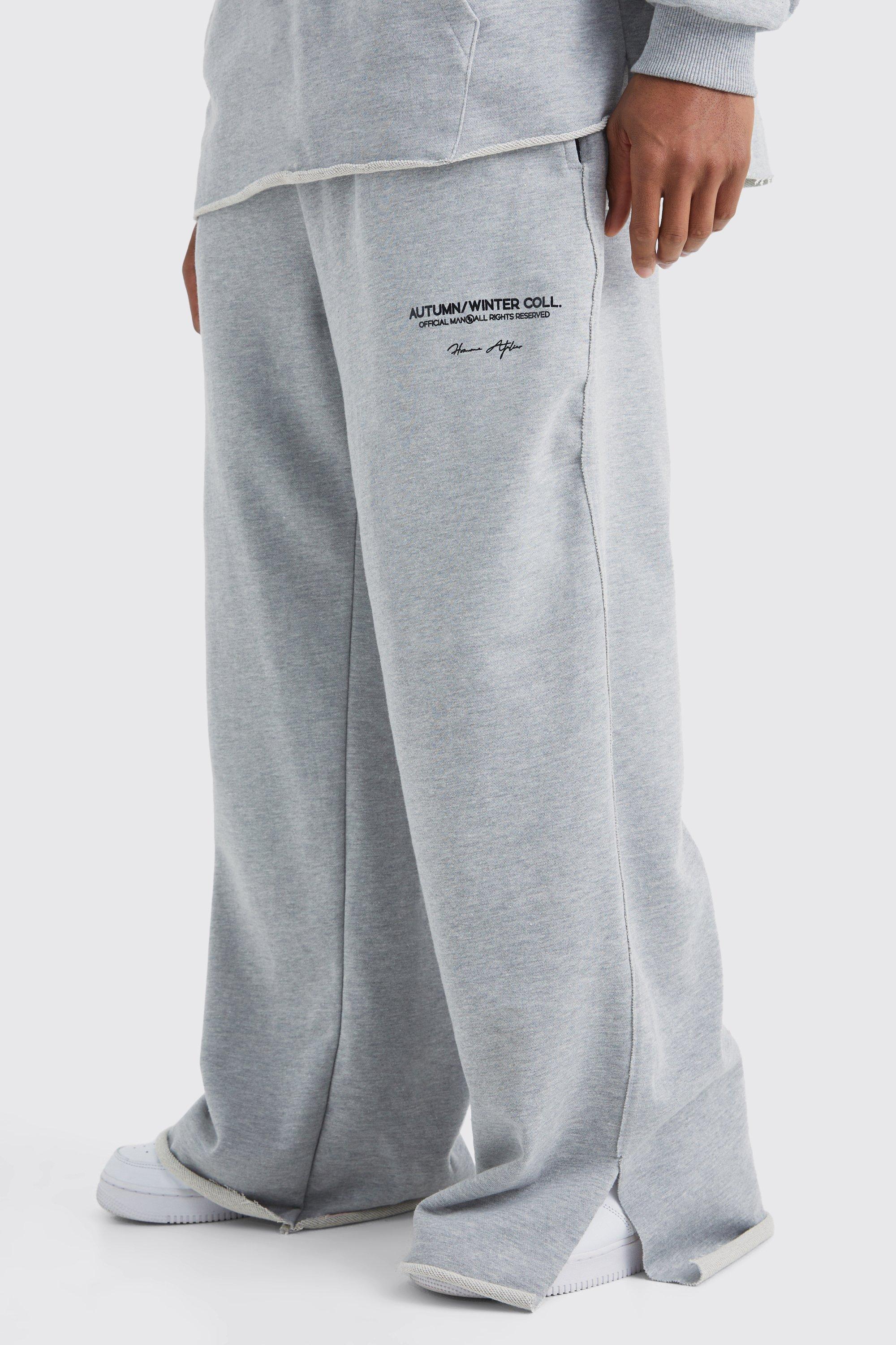 Image of Pantaloni tuta pesanti a gamba ampia con stampa di rovescio a ricci, Grigio