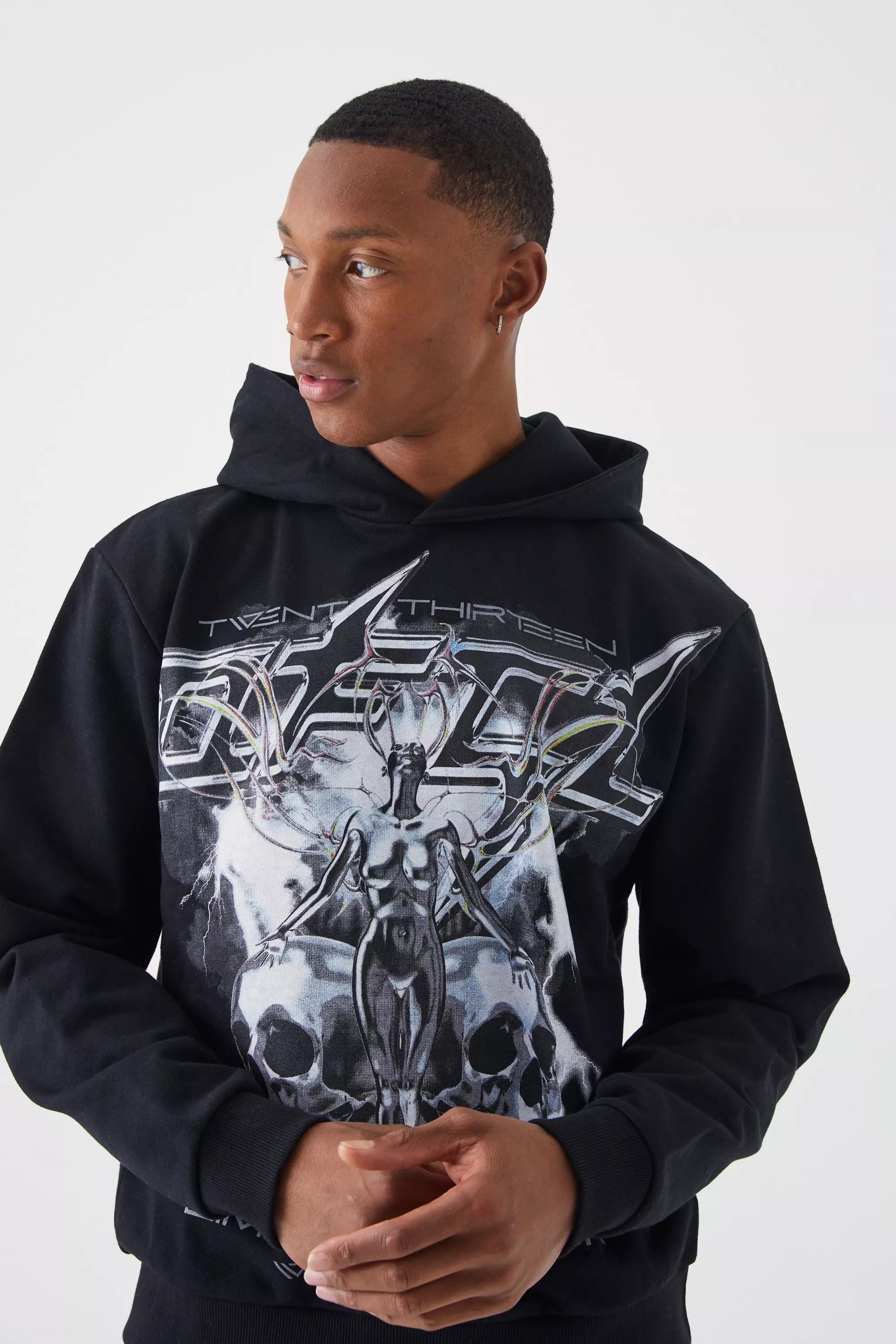 Boxy Fit Heavyweight Skull Graphic Hoodie | boohooMAN USA