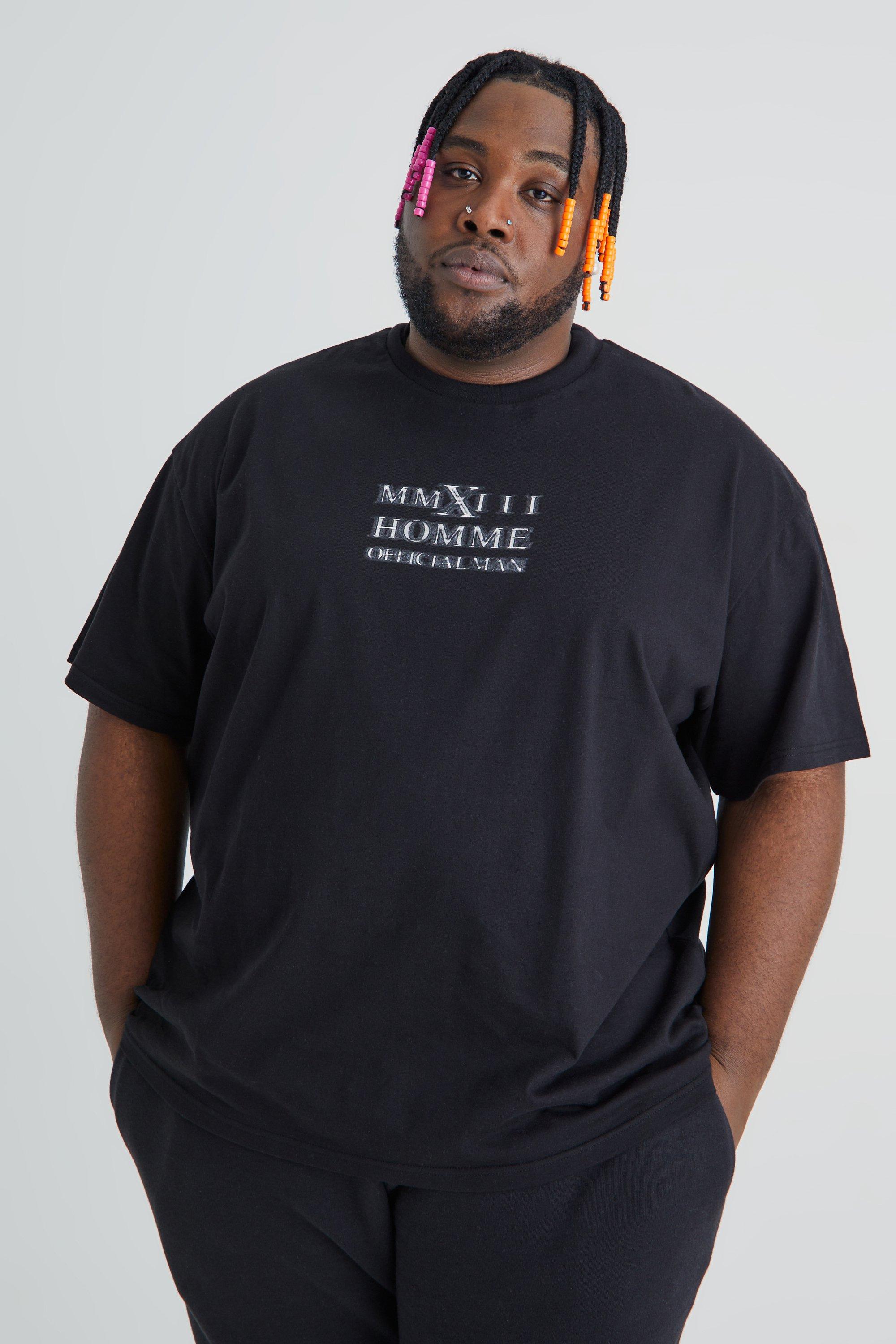 Mens Black Plus Oversized Heavyweight Half Sleeve T-shirt, Black