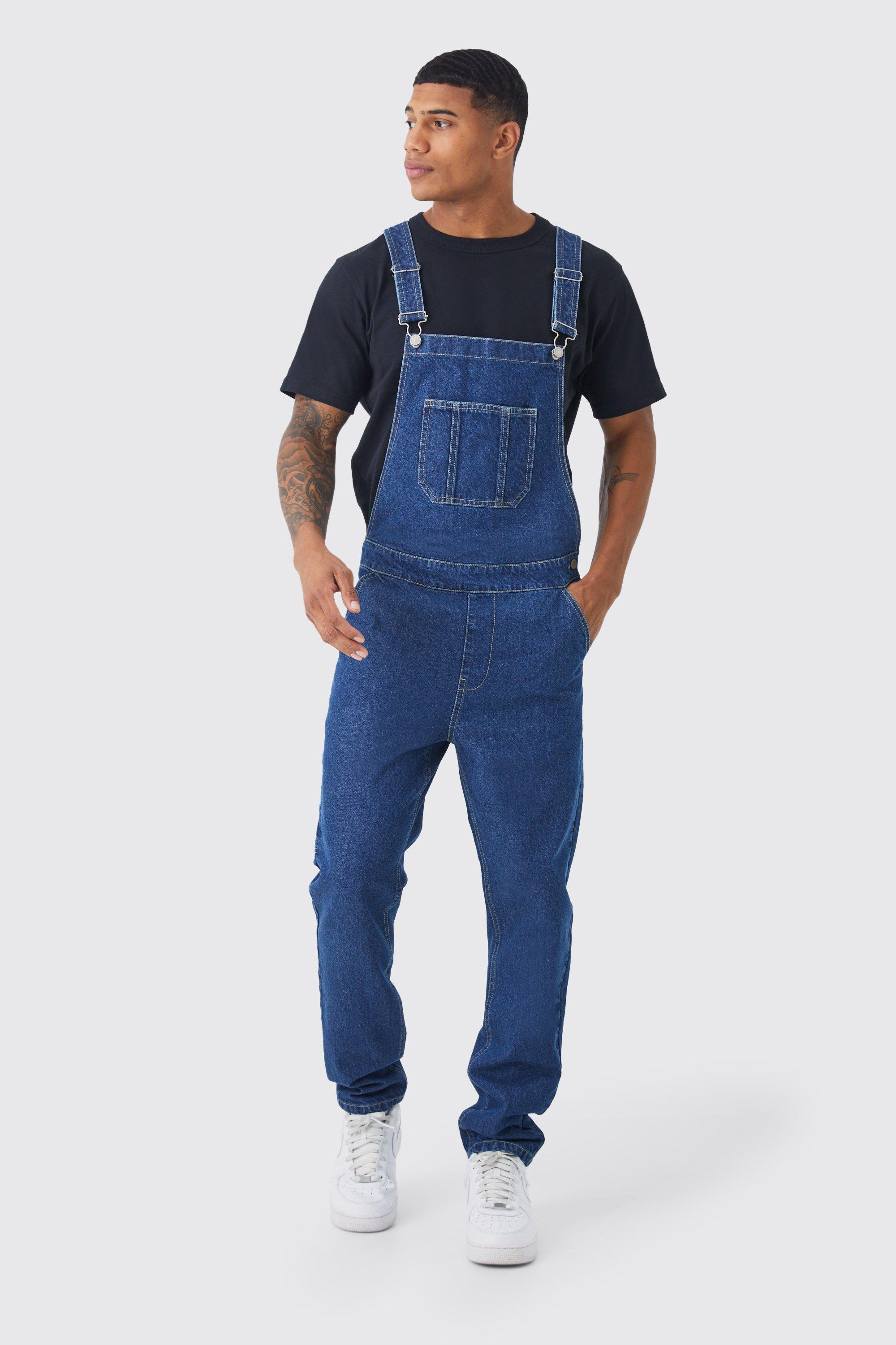 80s Mens Jeans, Pants, Parachute, Shorts, Tracksuits Mens Full Length Denim Dungarees - Blue - M $70.00 AT vintagedancer.com