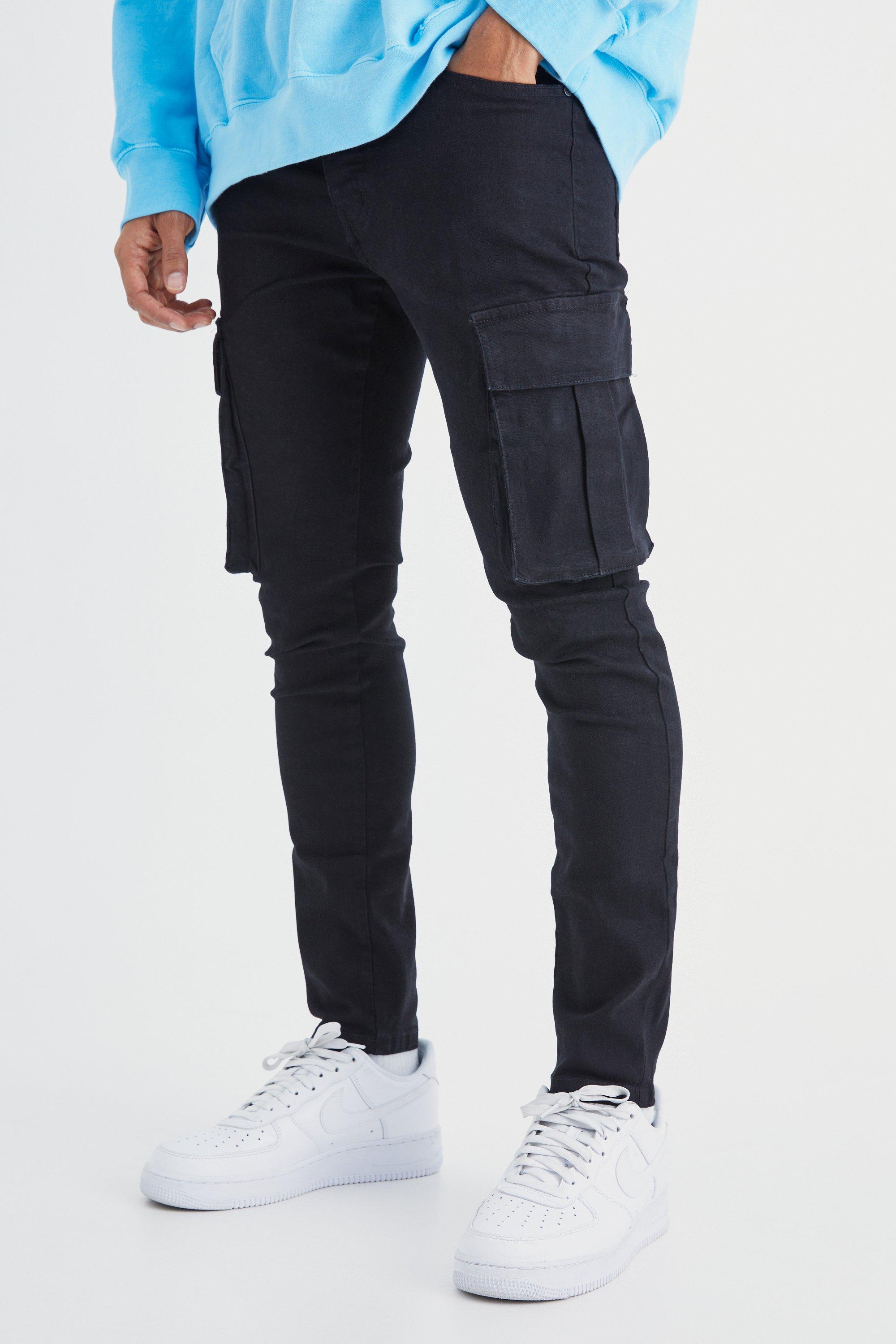 Jeans Cargo Skinny Fit in Stretch, Nero