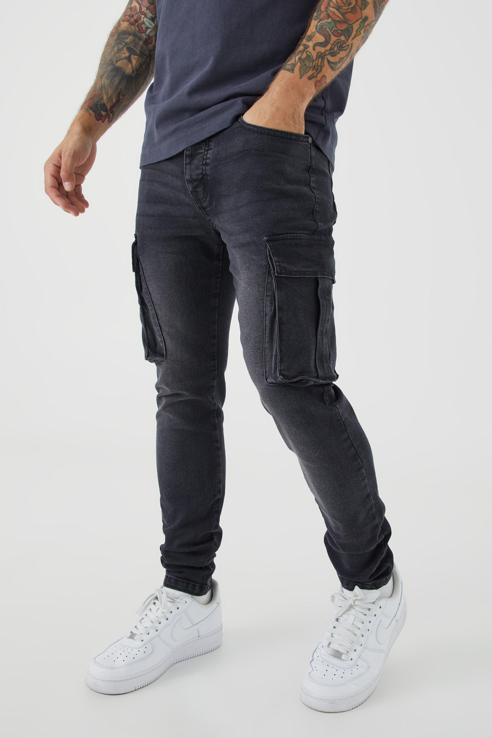 Image of Jeans Cargo Skinny Fit in Stretch, Nero