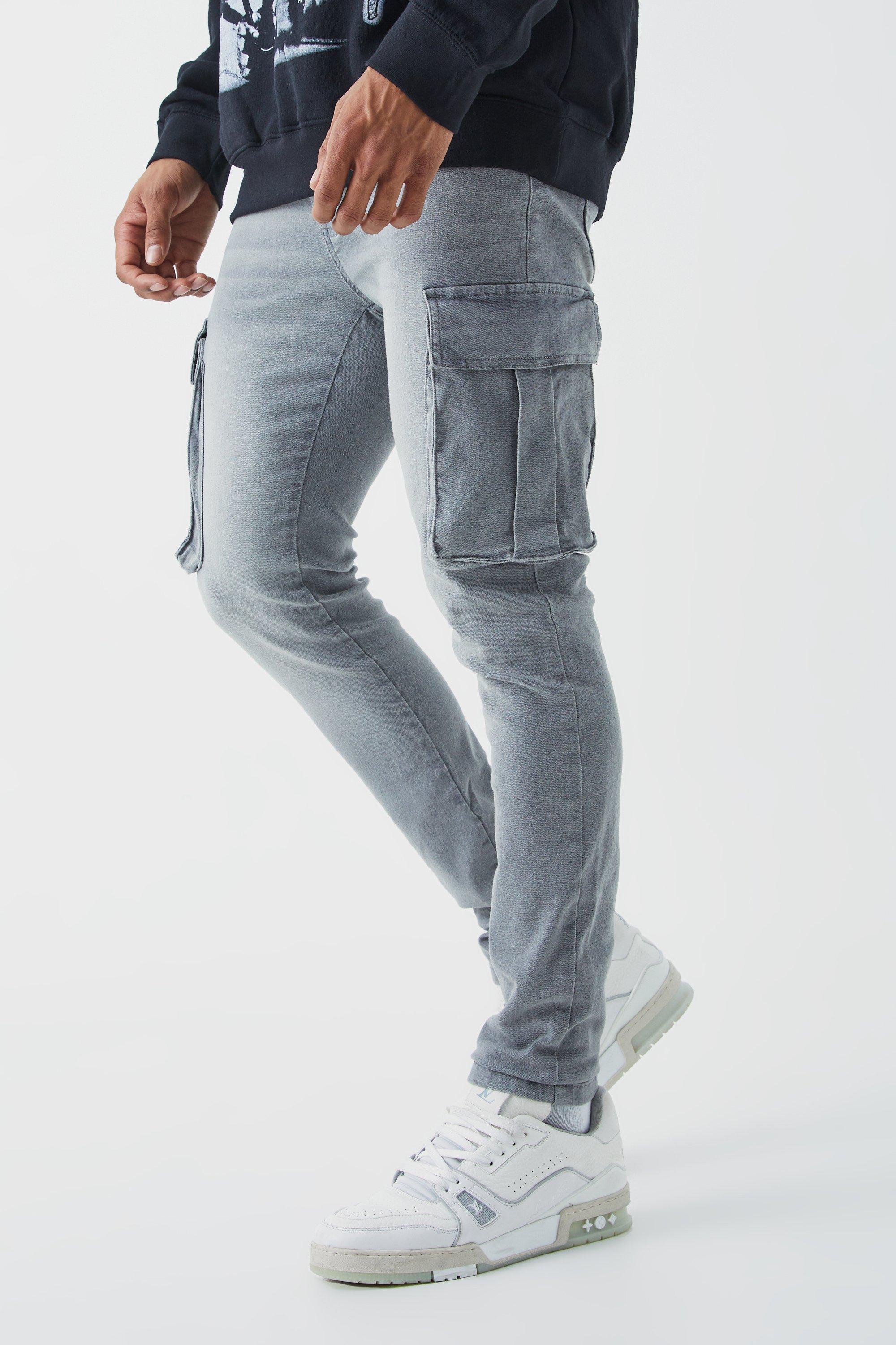 Image of Jeans Cargo Skinny Fit in Stretch, Grigio