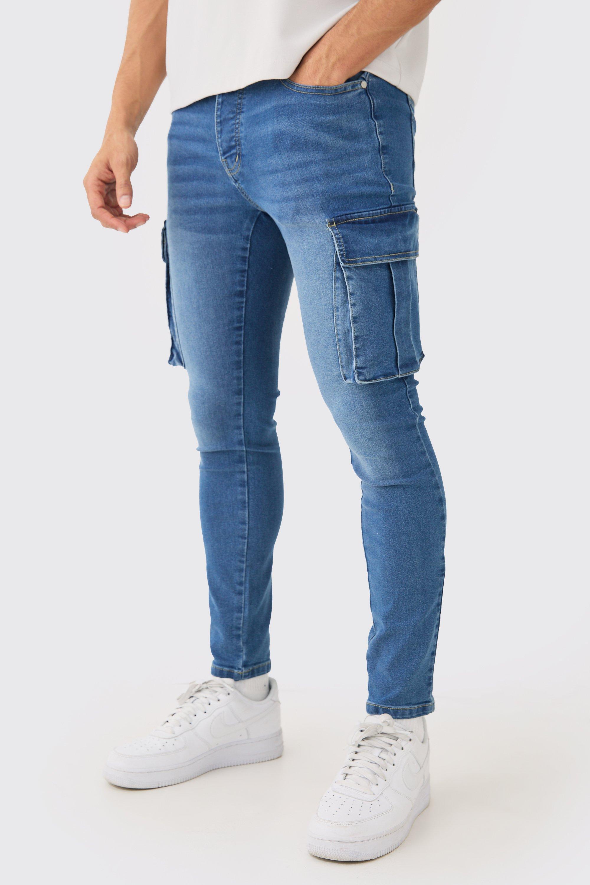 Image of Jeans Cargo Skinny Fit in Stretch, Azzurro