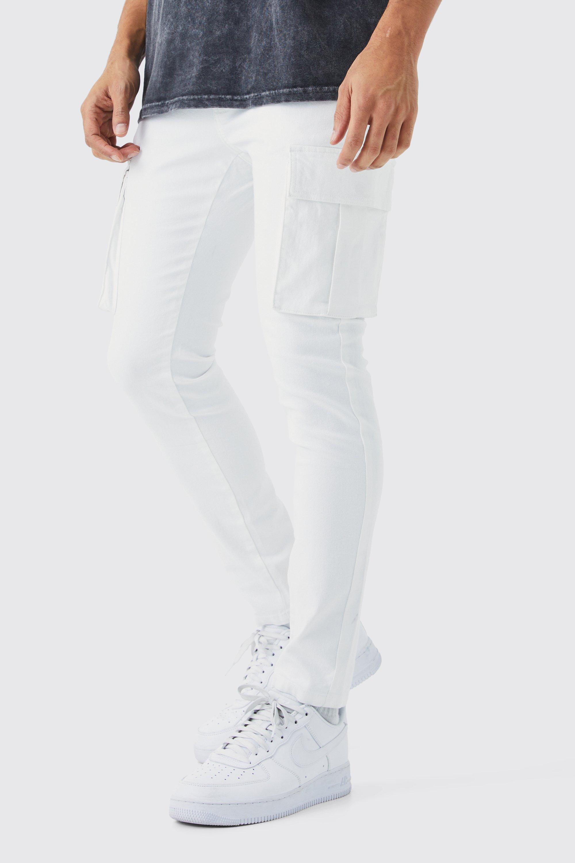Image of Jeans Cargo Skinny Fit in Stretch, Bianco