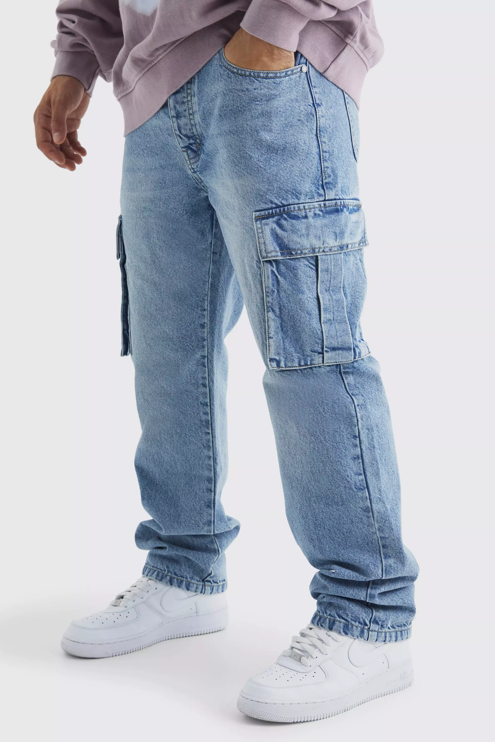Muted Blue Relaxed Fit Denim Cargo