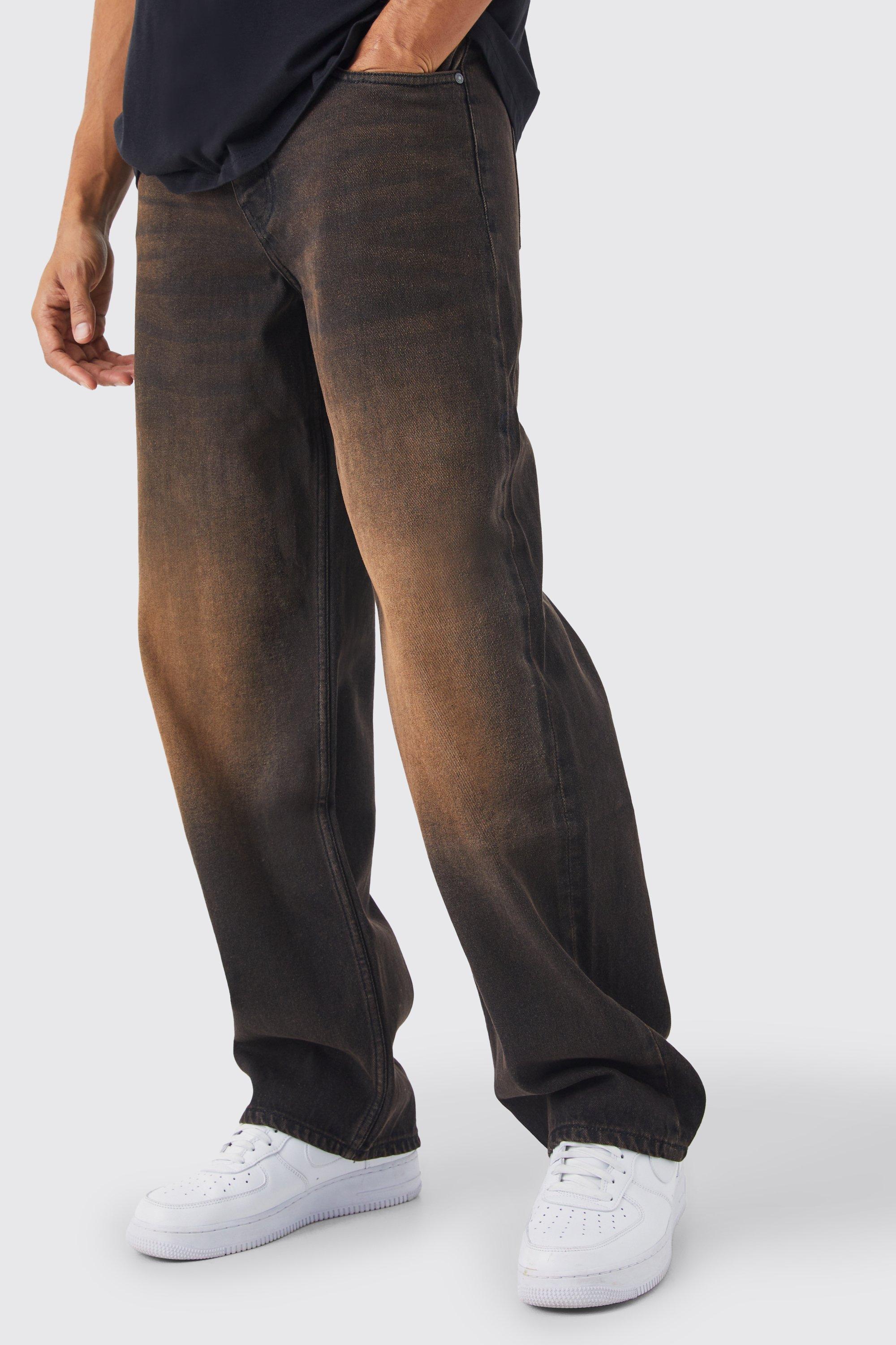 Mens Brown Baggy Rigid Washed Jeans