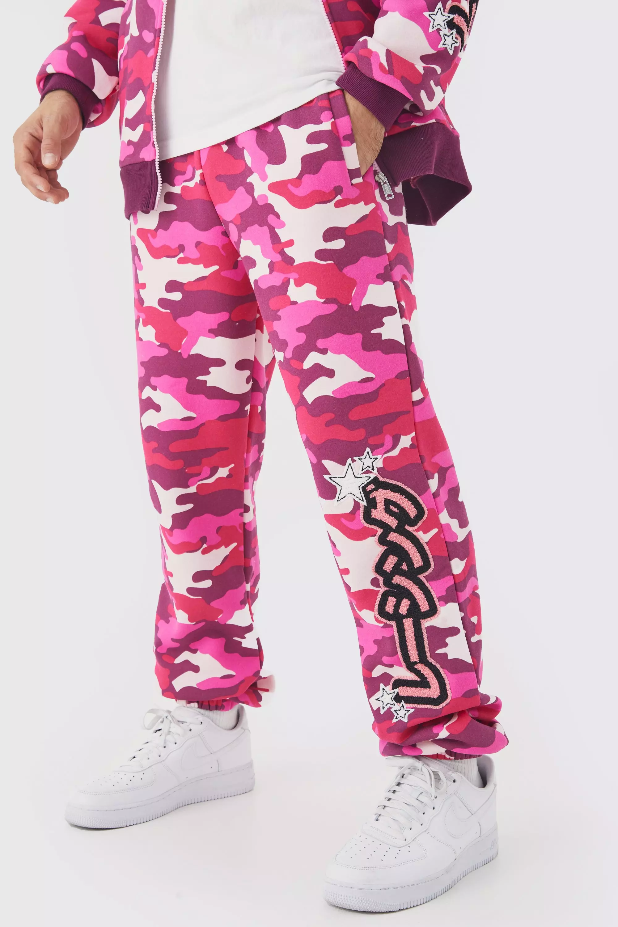 Regular Fit Camo Applique Badge Sweatpants boohooMAN USA