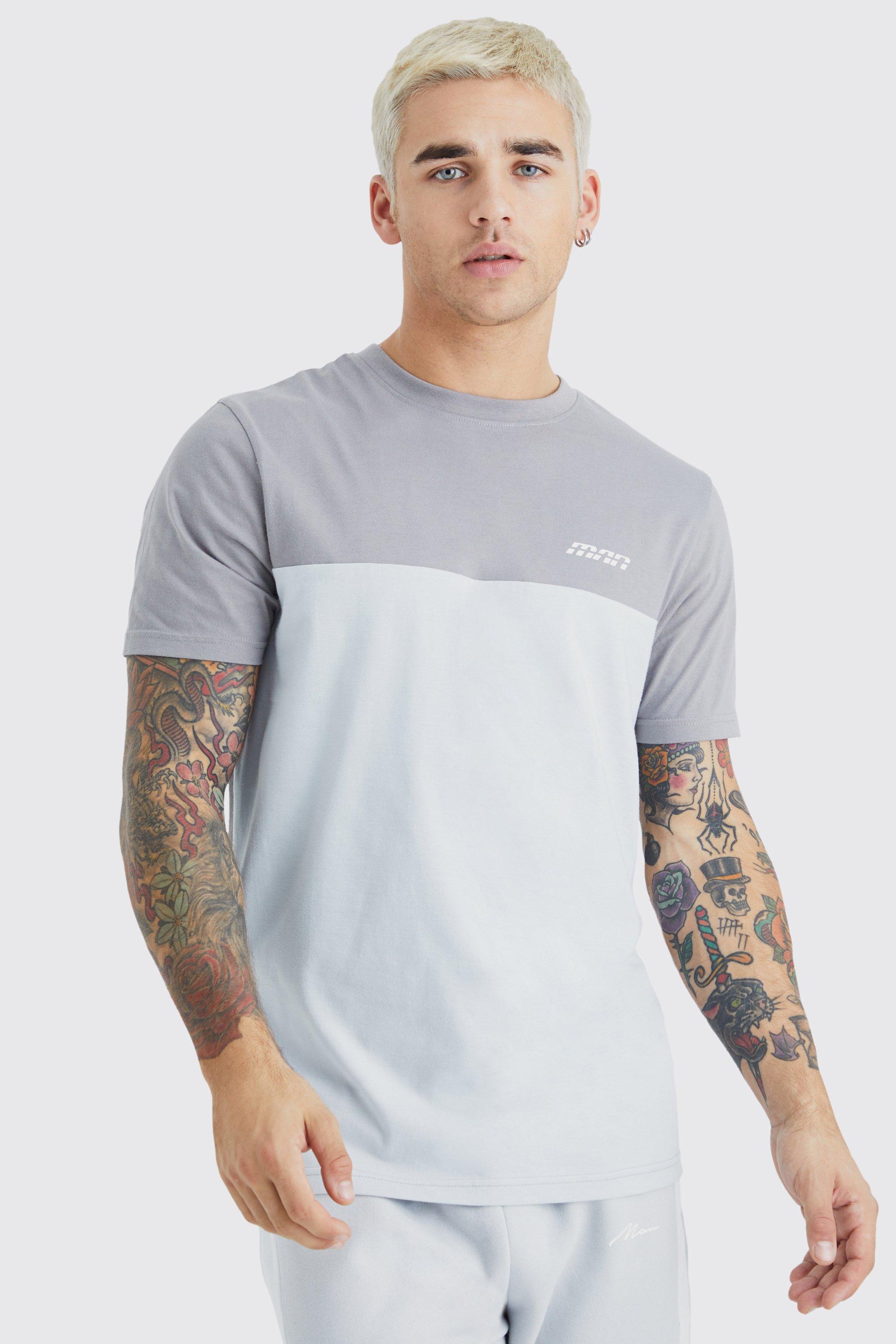 Mens Grey Slim Colour Block T-shirt, Grey
