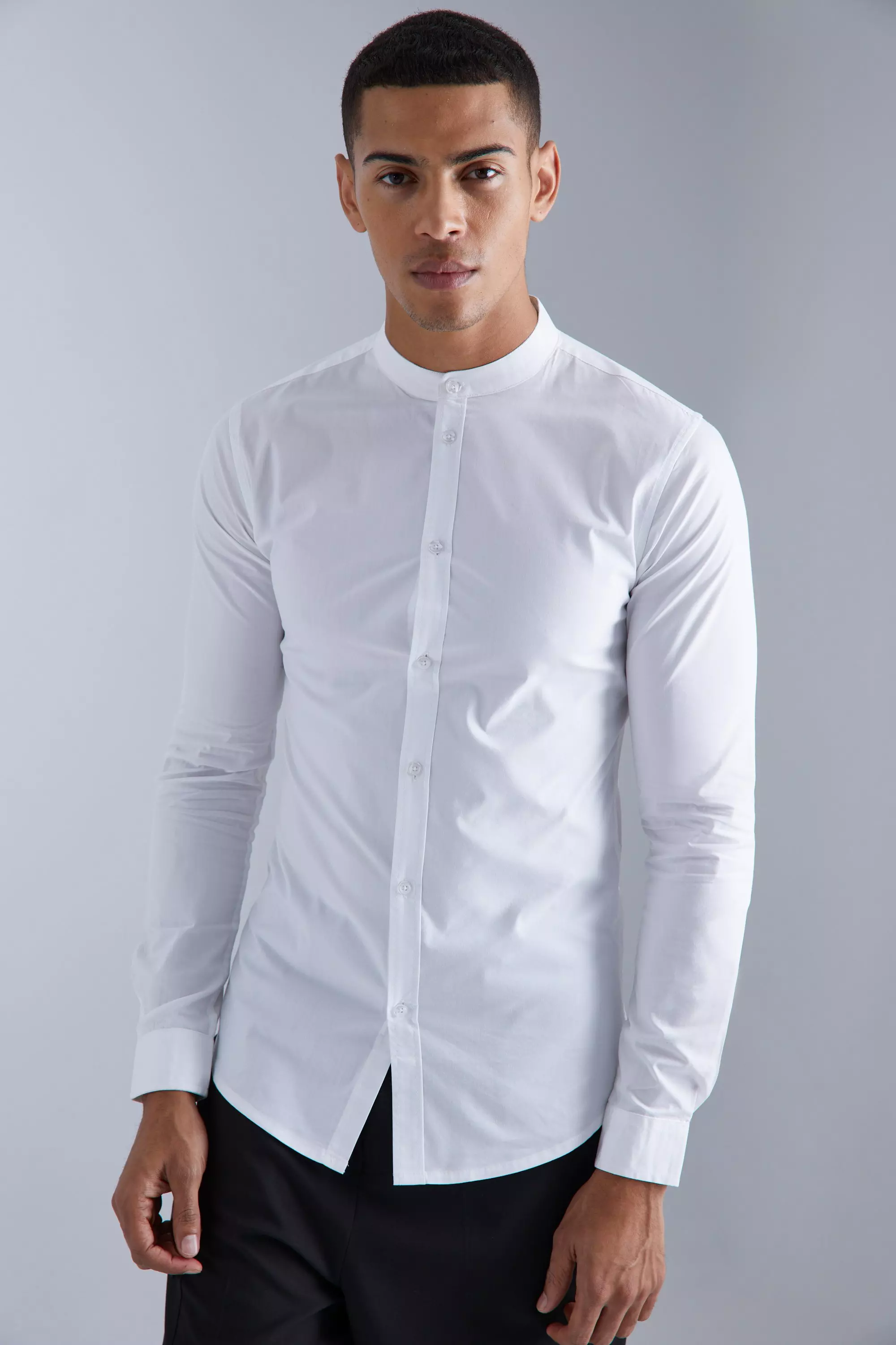 Grey grandad hot sale collar shirt