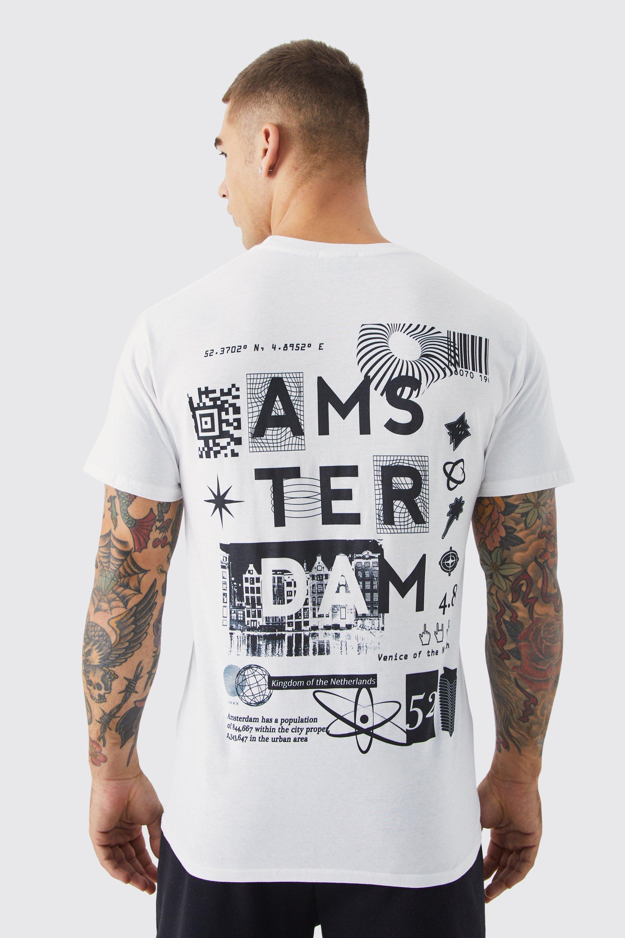 Mens White Amsterdam Graphic T-shirt, White