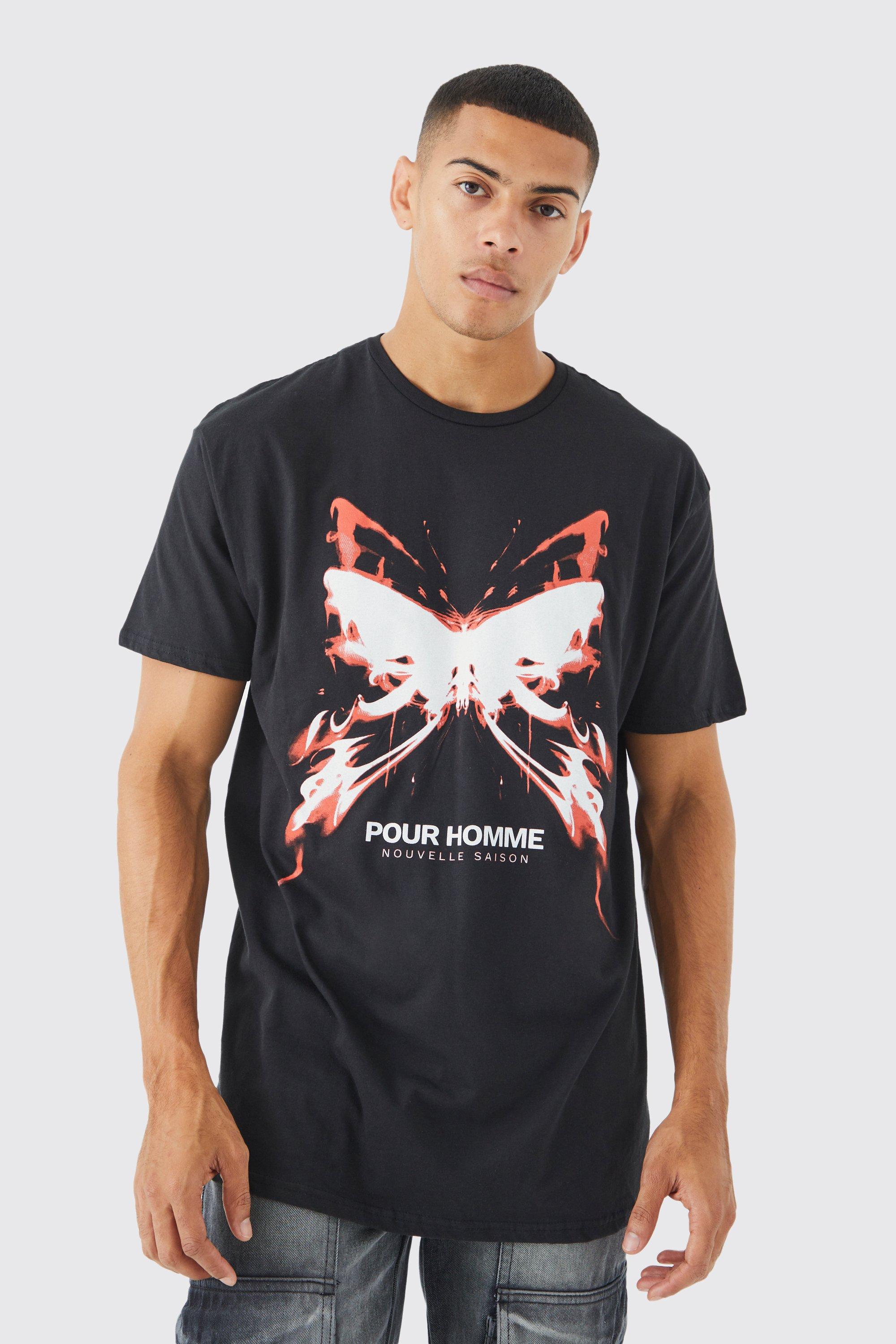 Mens Black Oversized Butterfly Graphic T-shirt, Black