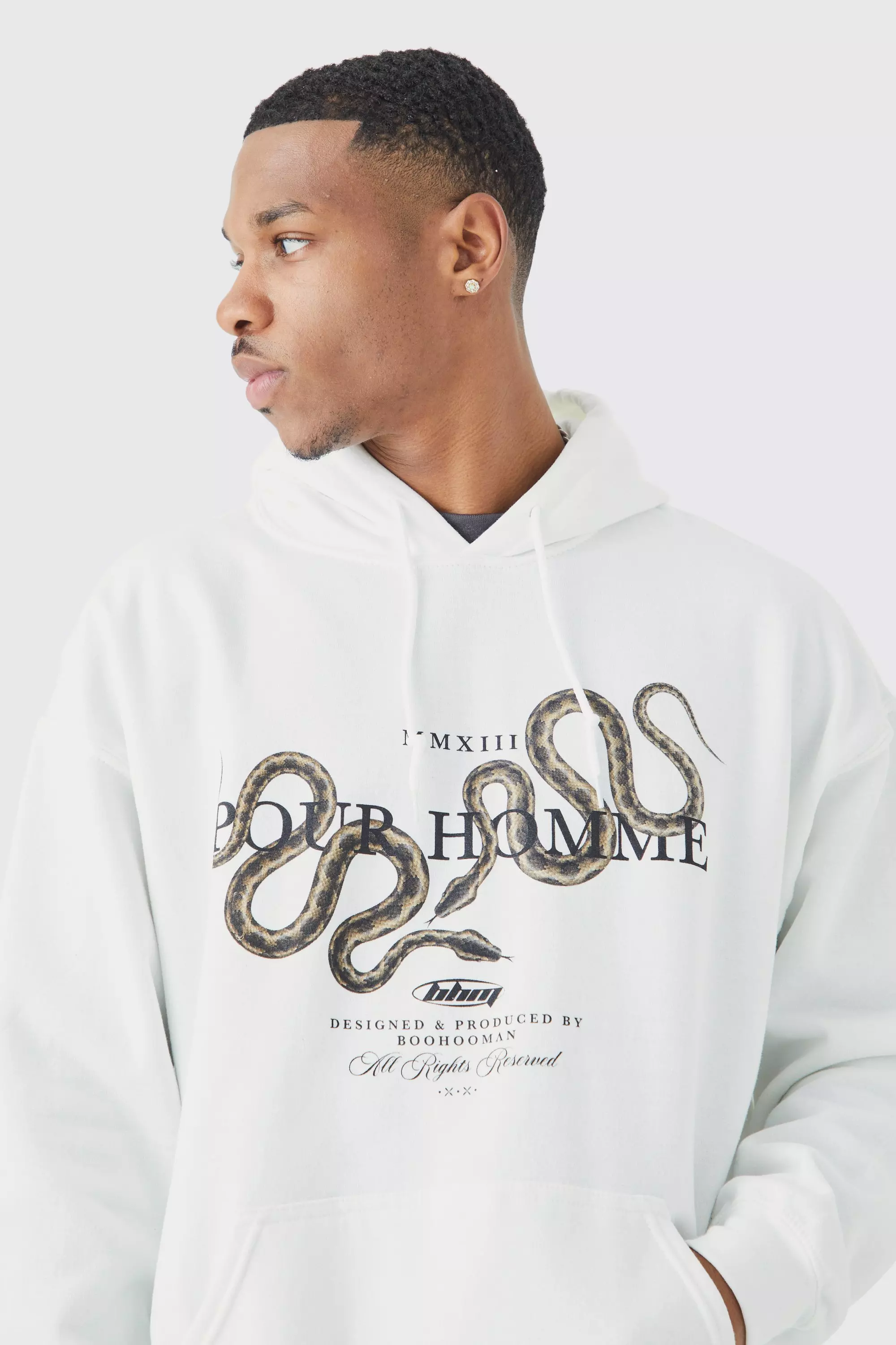 Oversized Pour Homme Snake Hoodie boohooMAN USA