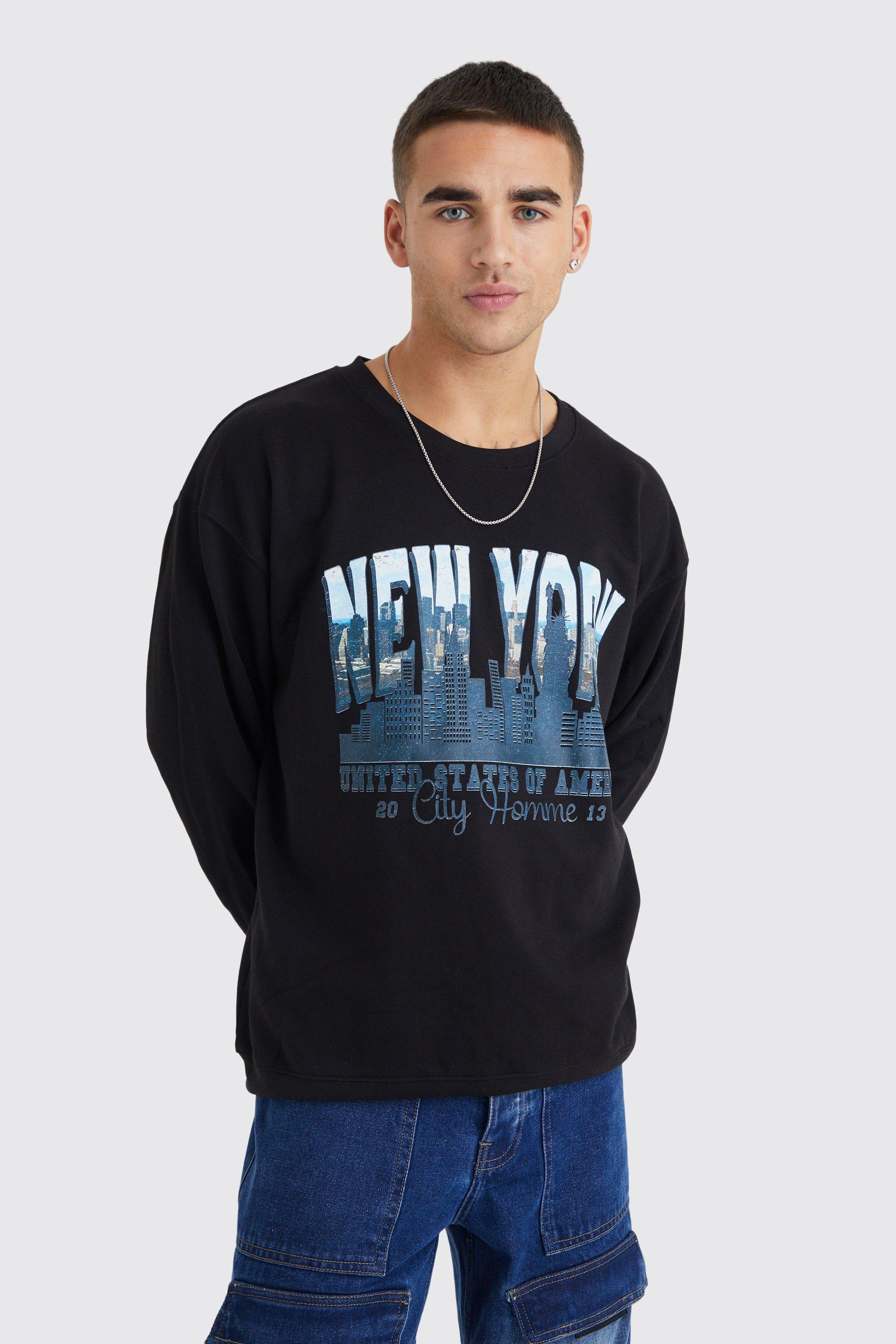 Mens Black Oversized New York Graphic Sweatshirt, Black