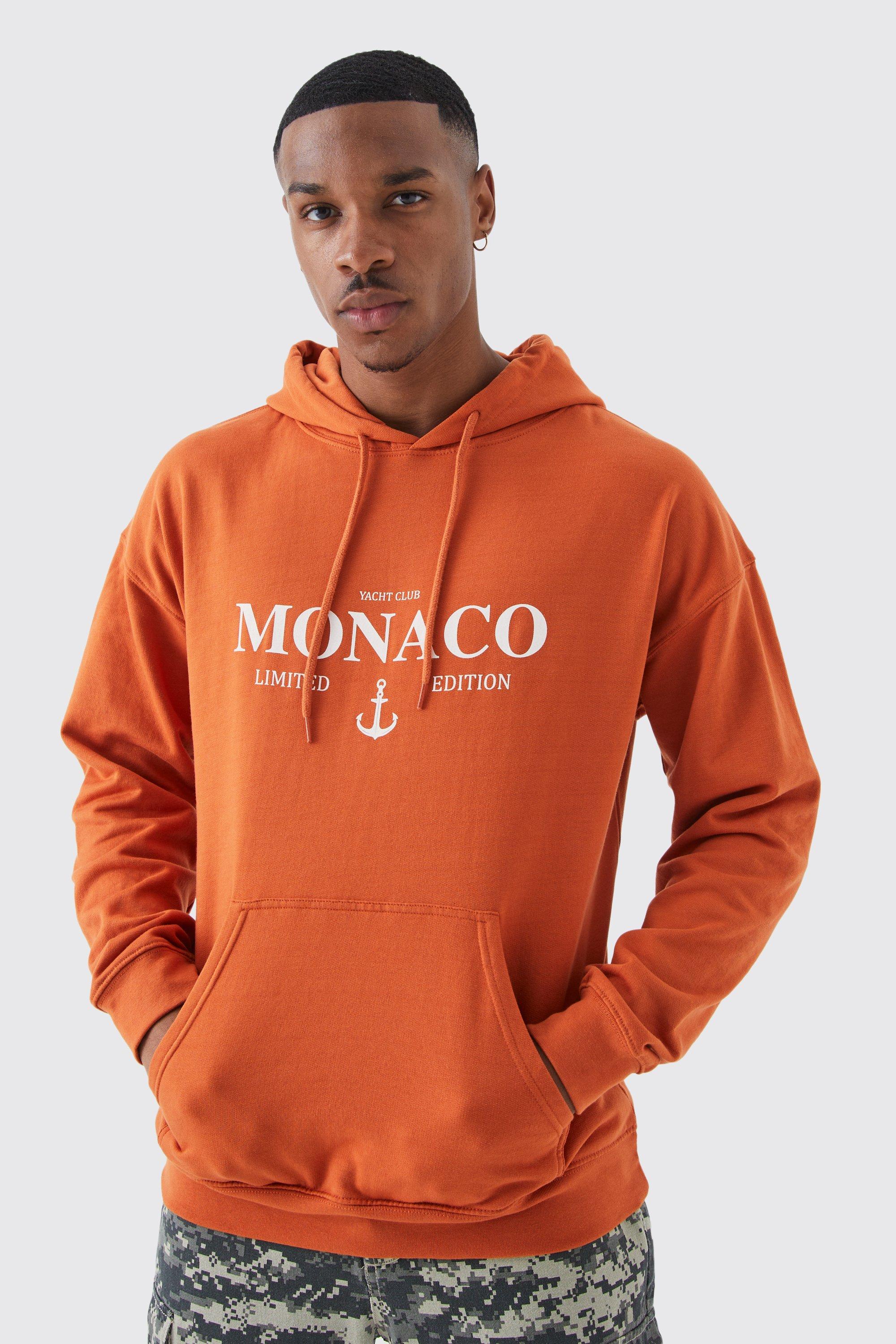 Mens Orange Oversized Monaco Graphic Hoodie, Orange