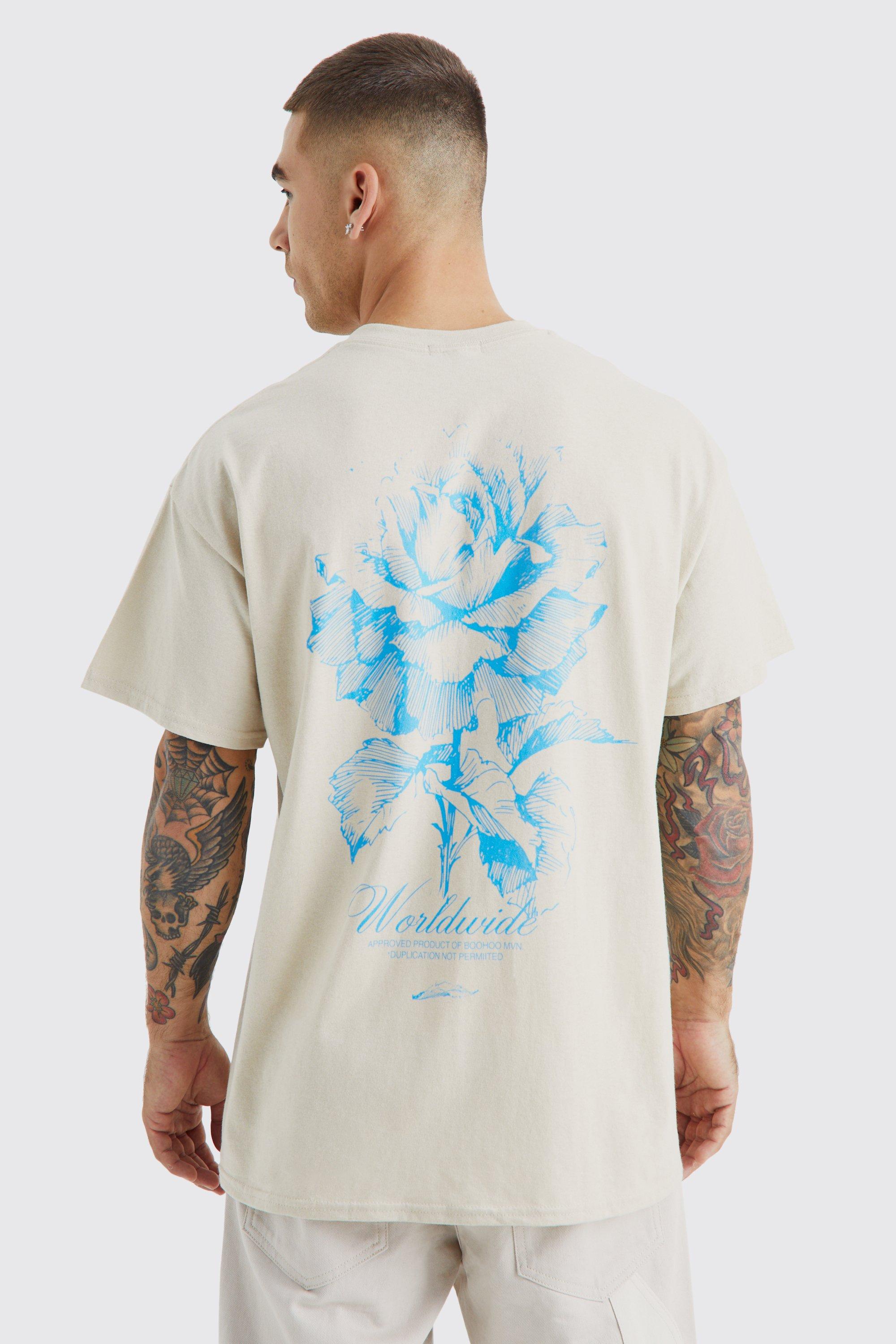 Image of T-shirt oversize Worldwide con grafica a fiori, Cream