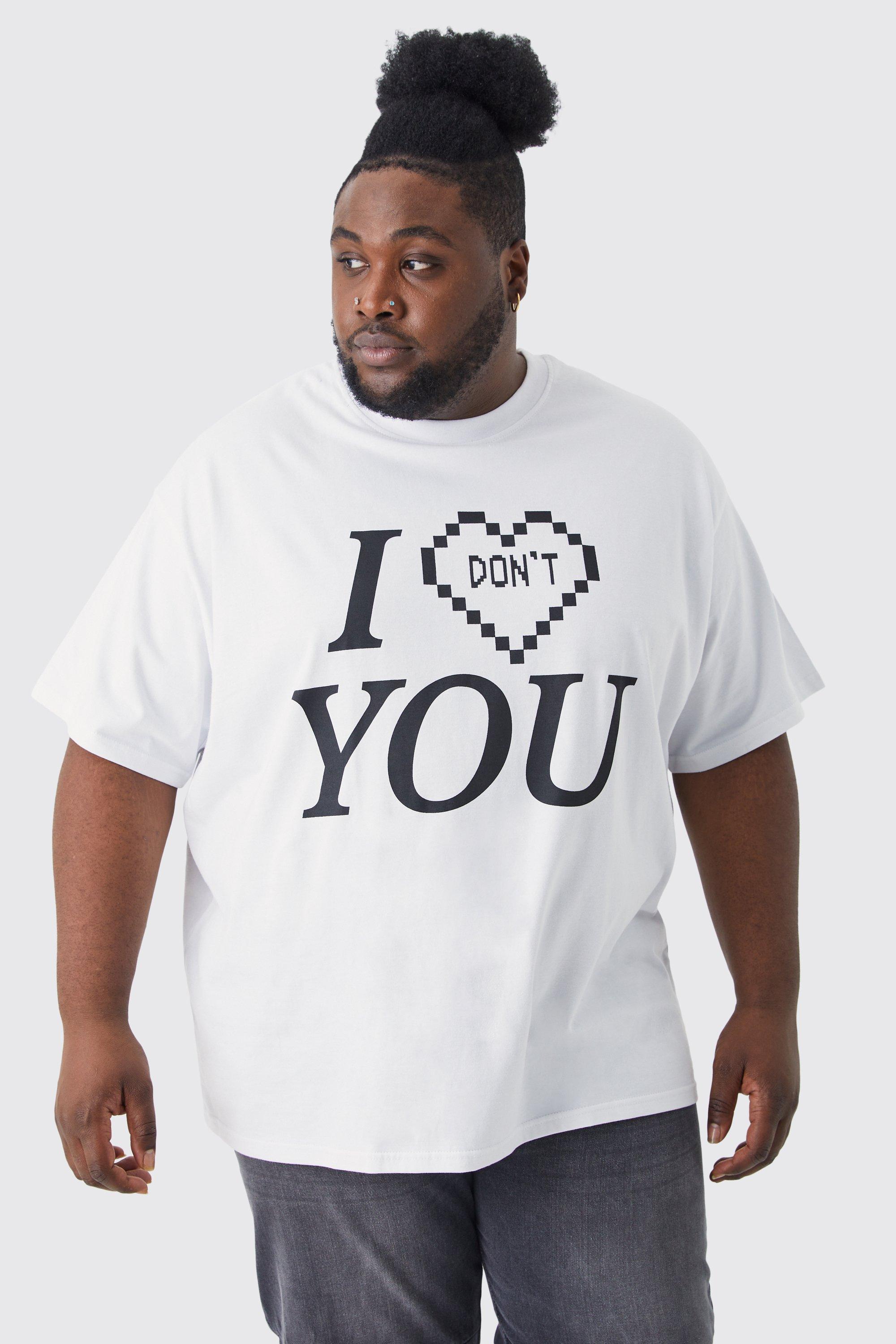 men's plus oversized i don't love you print t-shirt - white - xxxl, white
