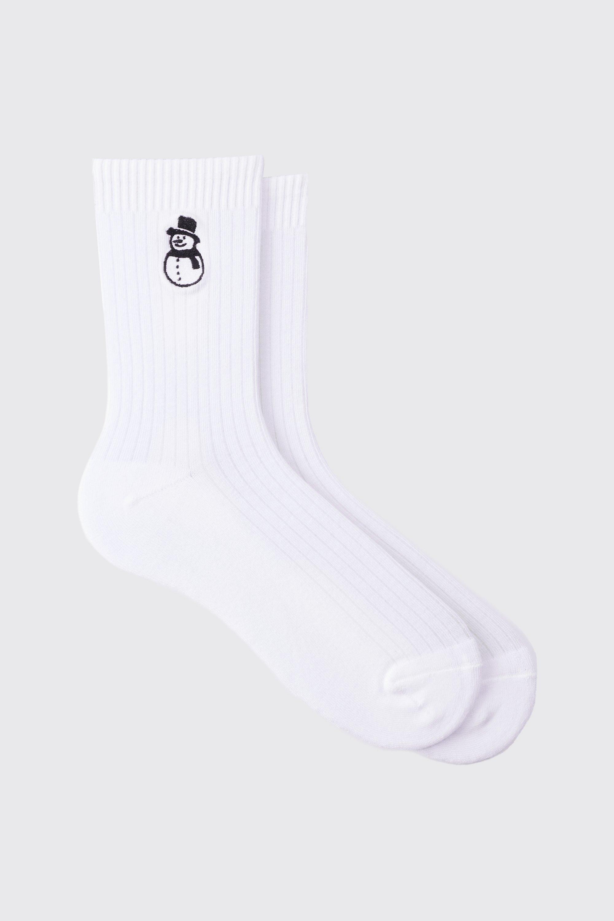 men's christmas snowman embroidered socks - white - one size, white