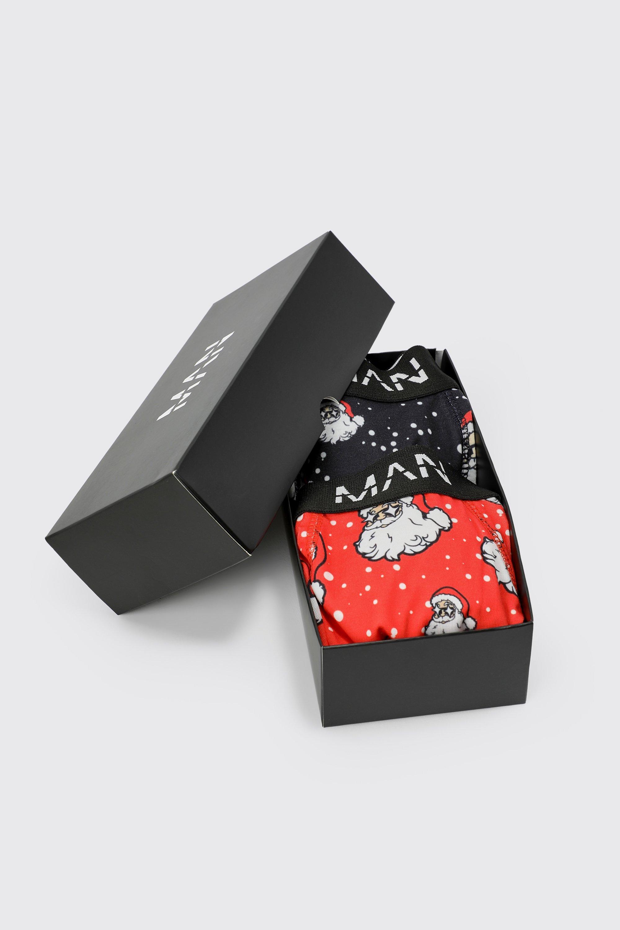 Mens Multi 2 Pack Santa Print Boxers In Giftbox, Multi