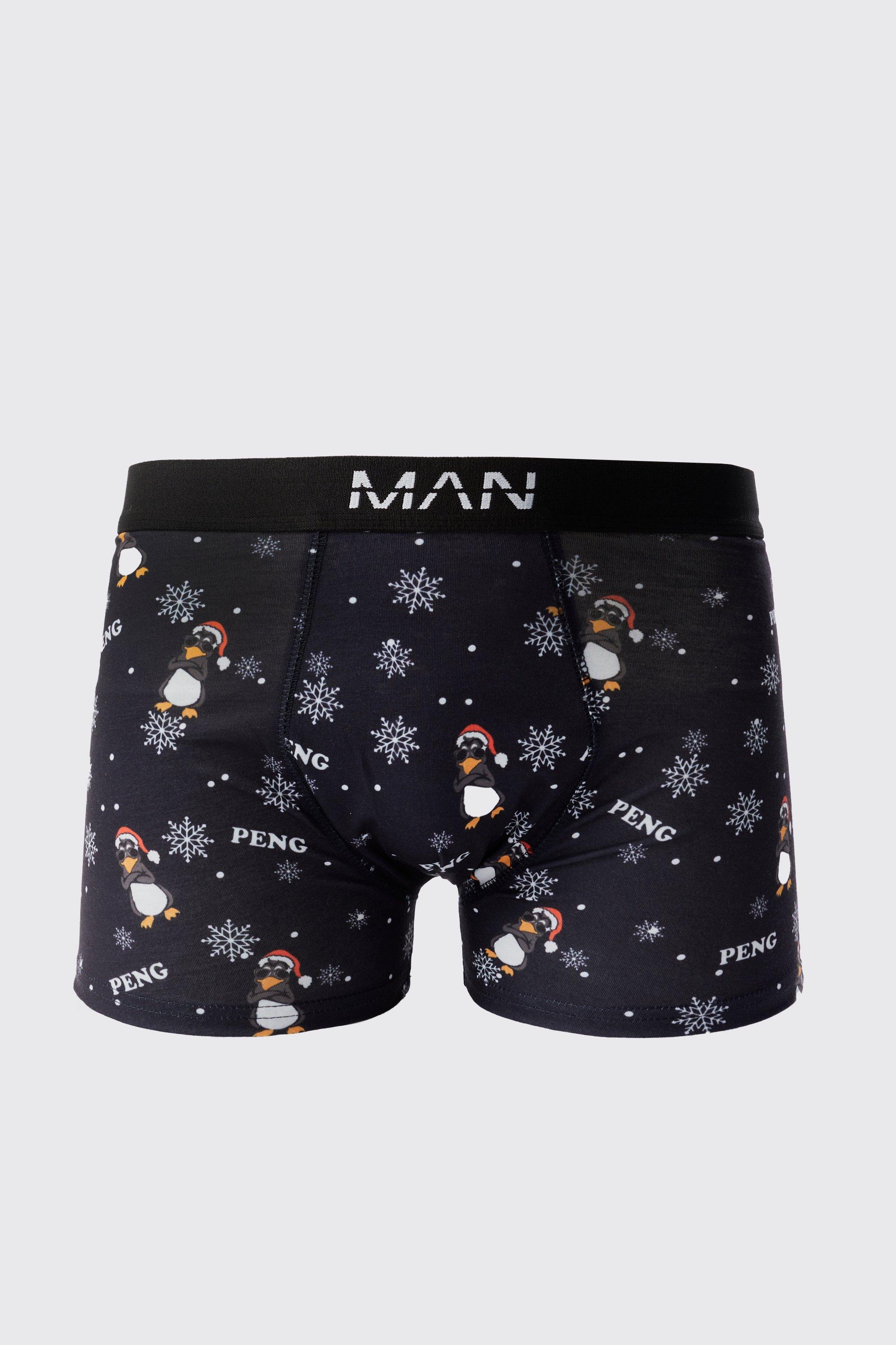 men's christmas penguin print boxers - black - s, black