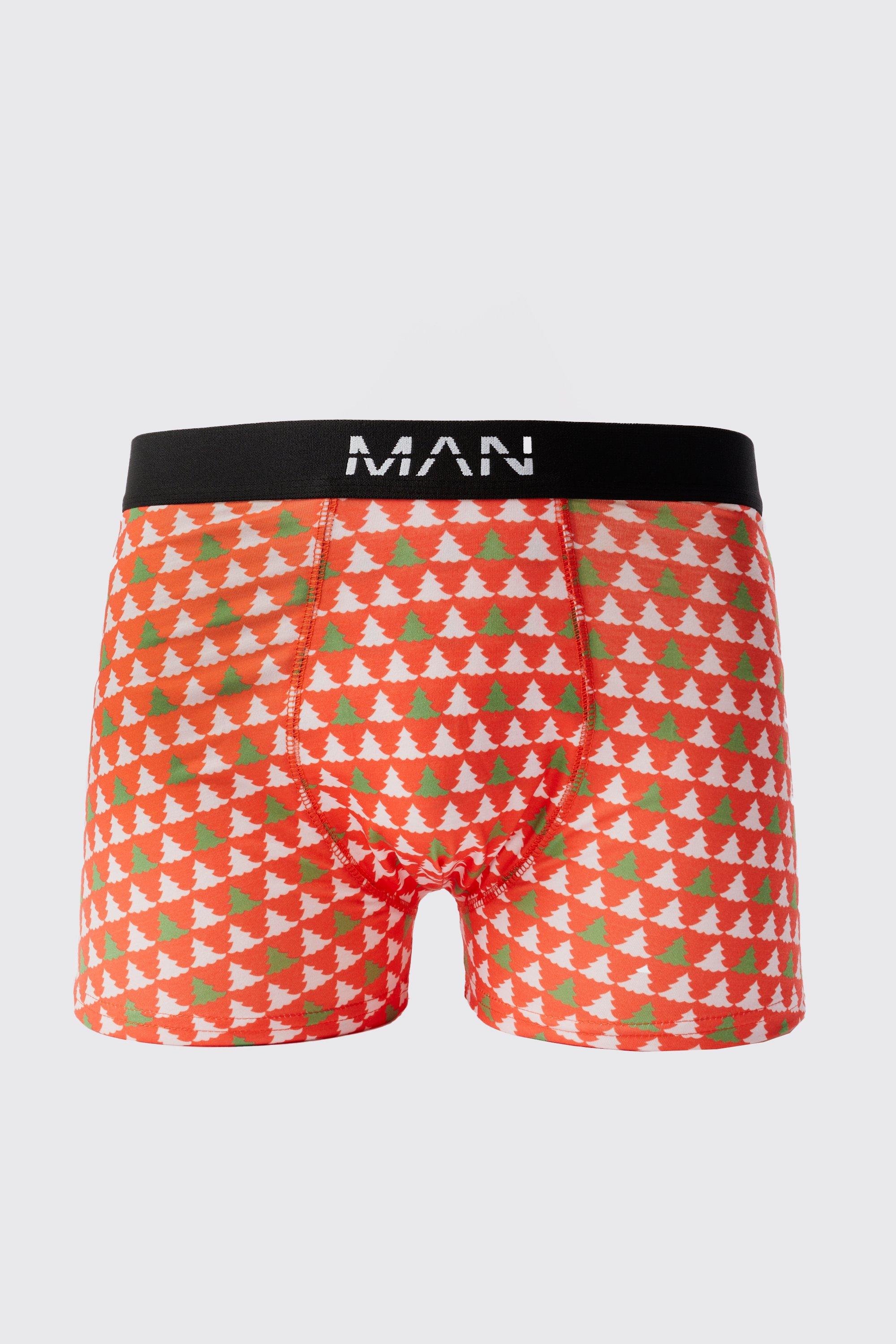 mens red christmas tree print boxers, red