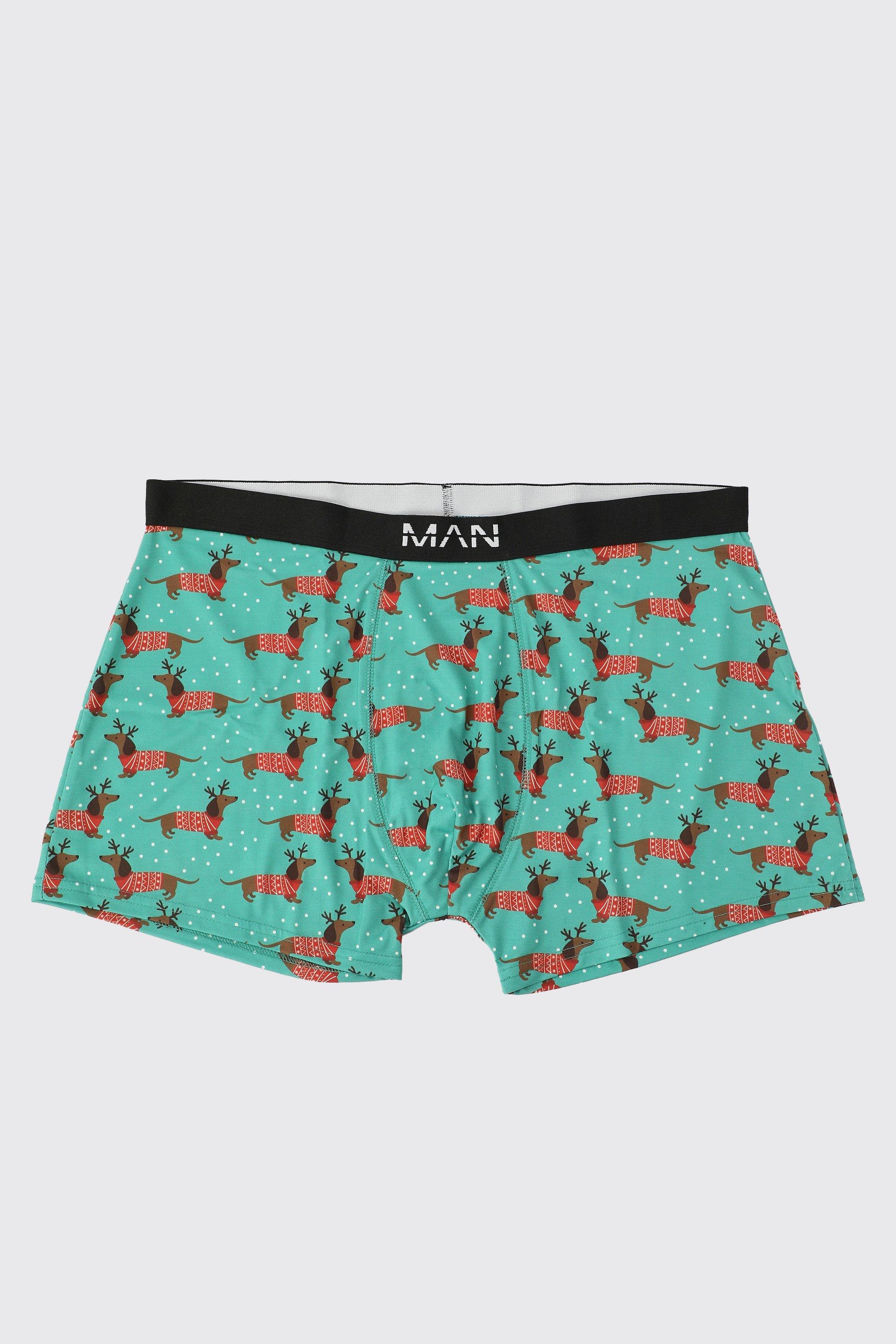 Mens Blue Plus Christmas Dachshund Print Boxers, Blue