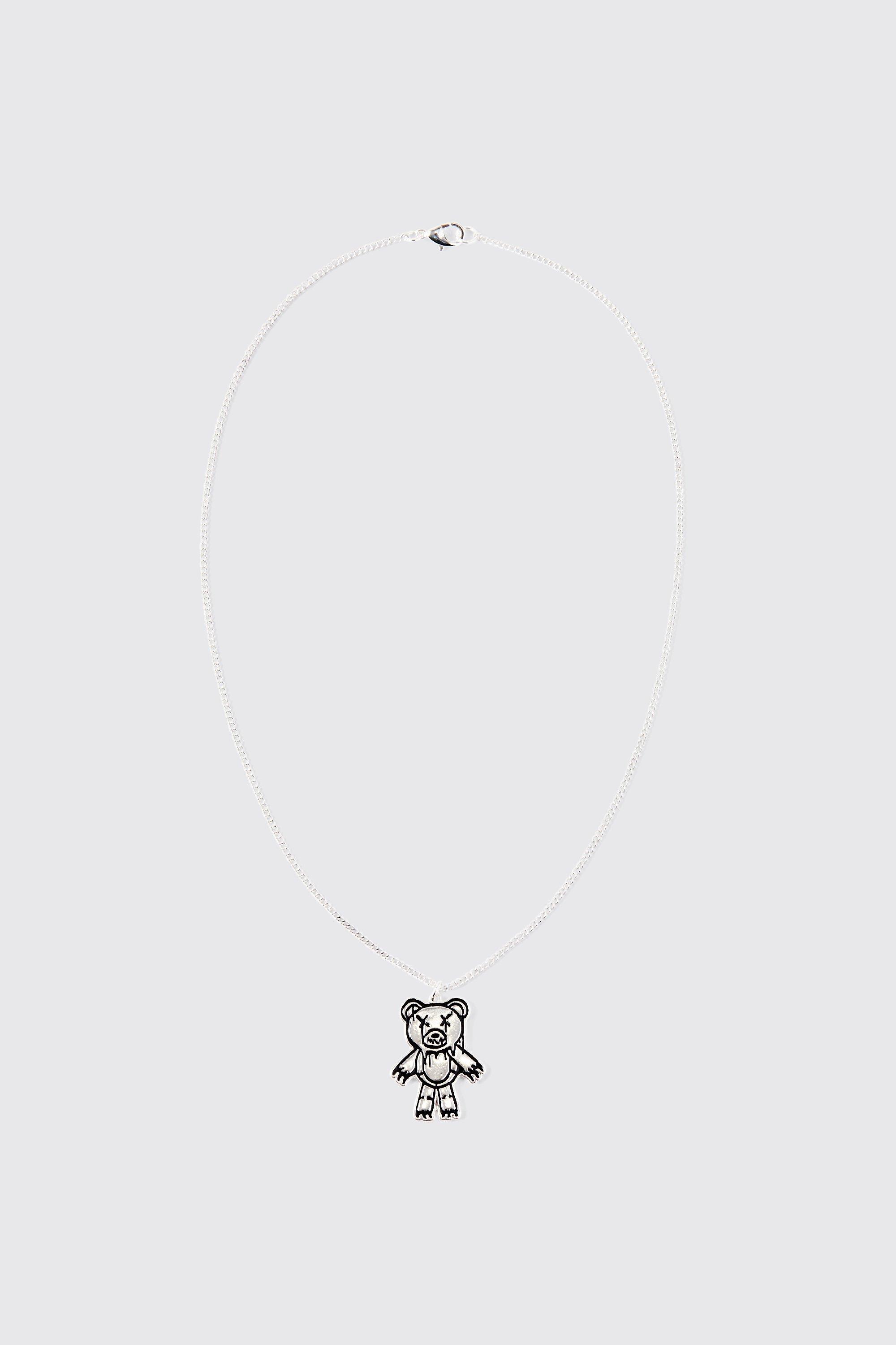 Mens Grey Bear Pendant Necklace, Grey