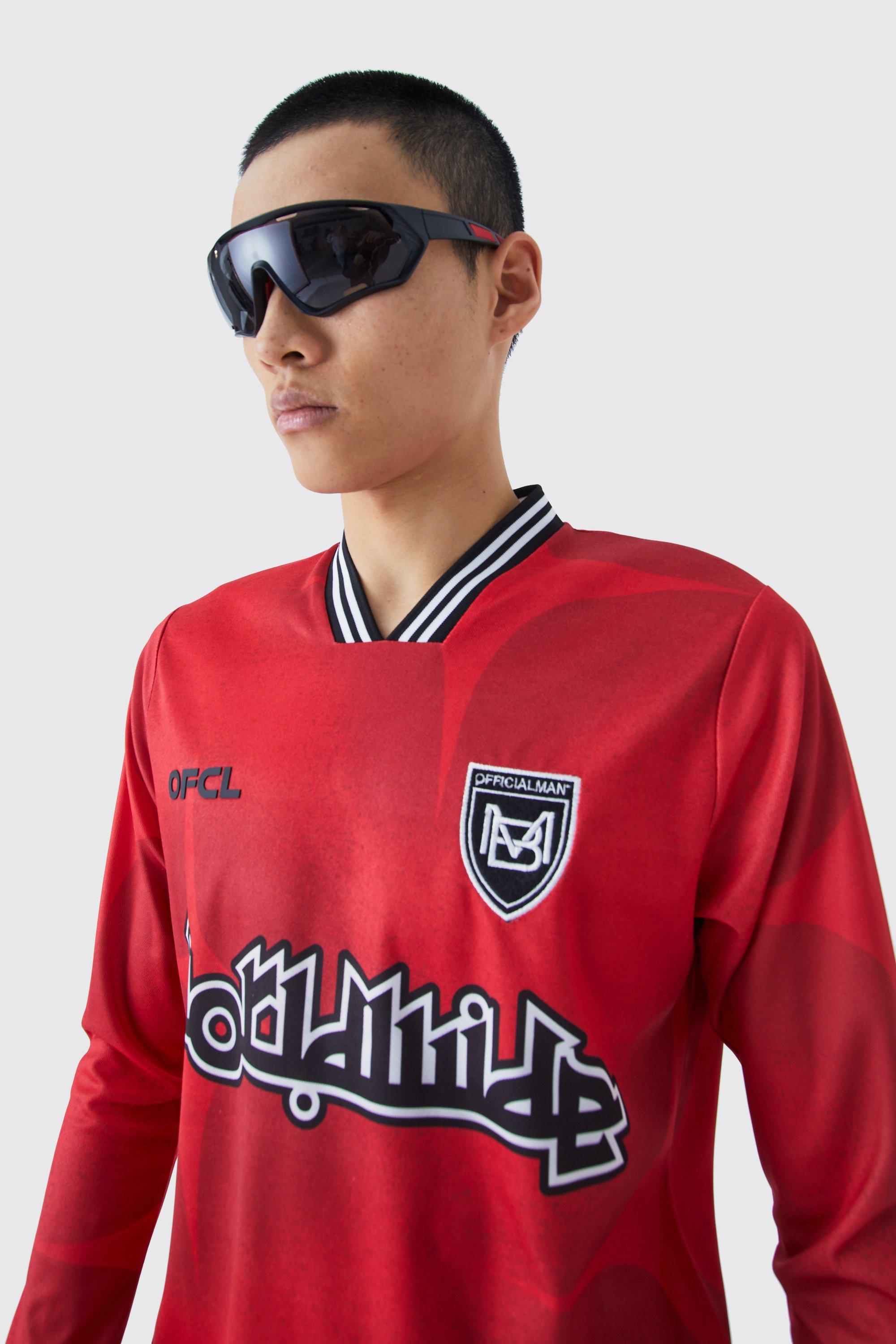 Mens Red Worldwide Long Sleeve Football Shirt, Red