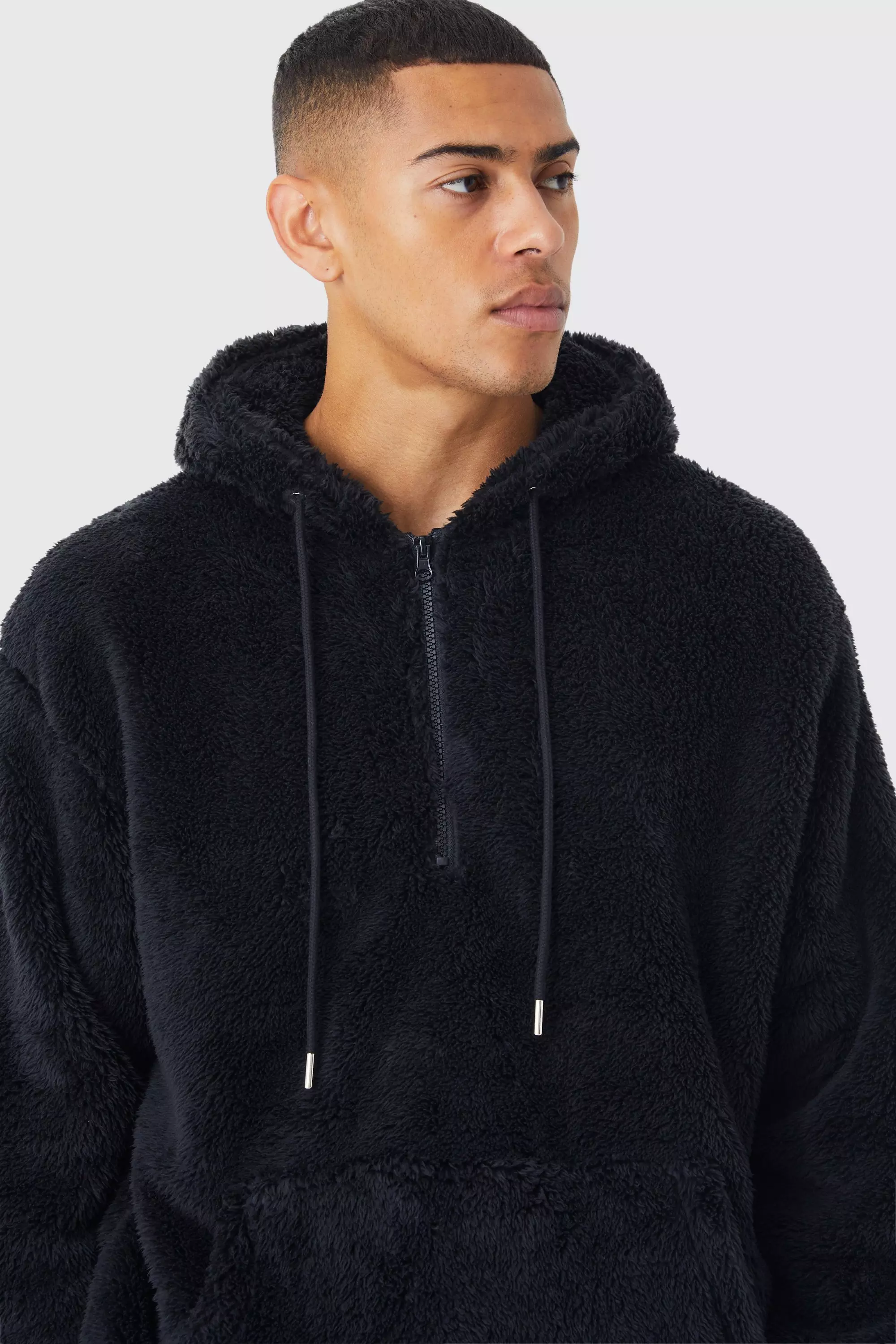 Mens fluffy hoodie online black