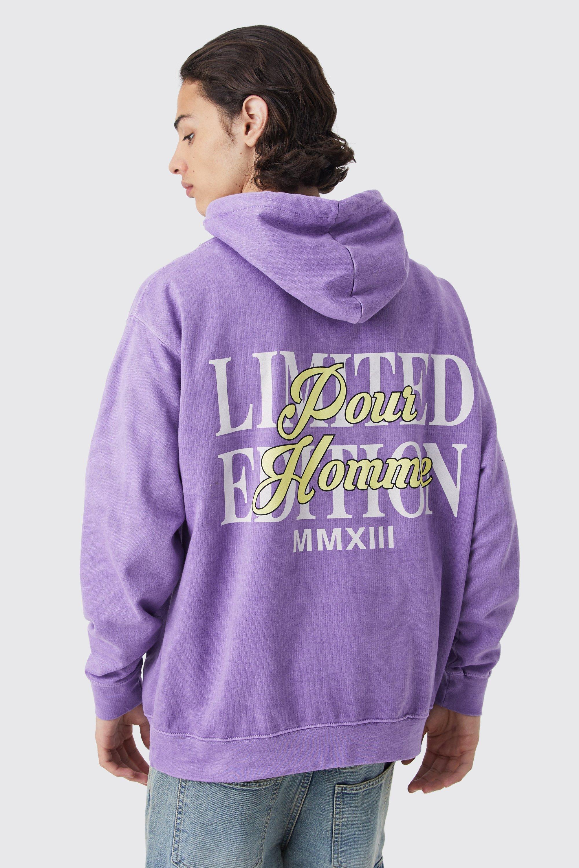 Mens Purple Oversized Wash Limited Edition Graphic Hoodie, Purple