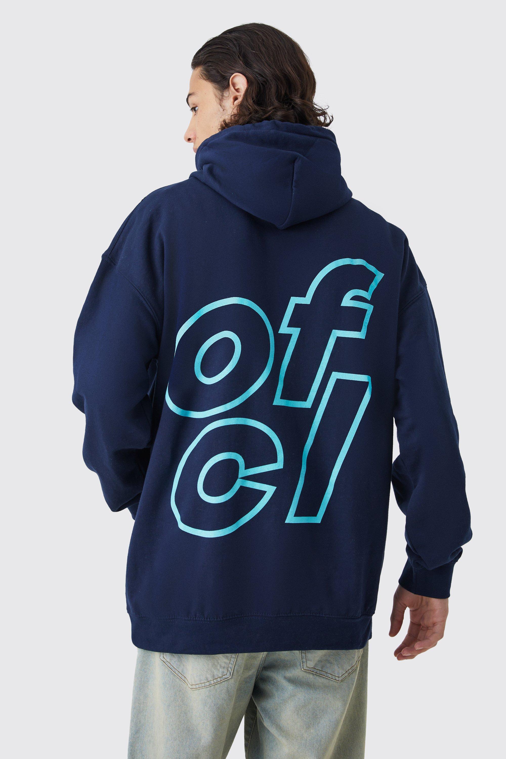 Mens Blue Oversized Ofcl Graphic Hoodie, Blue