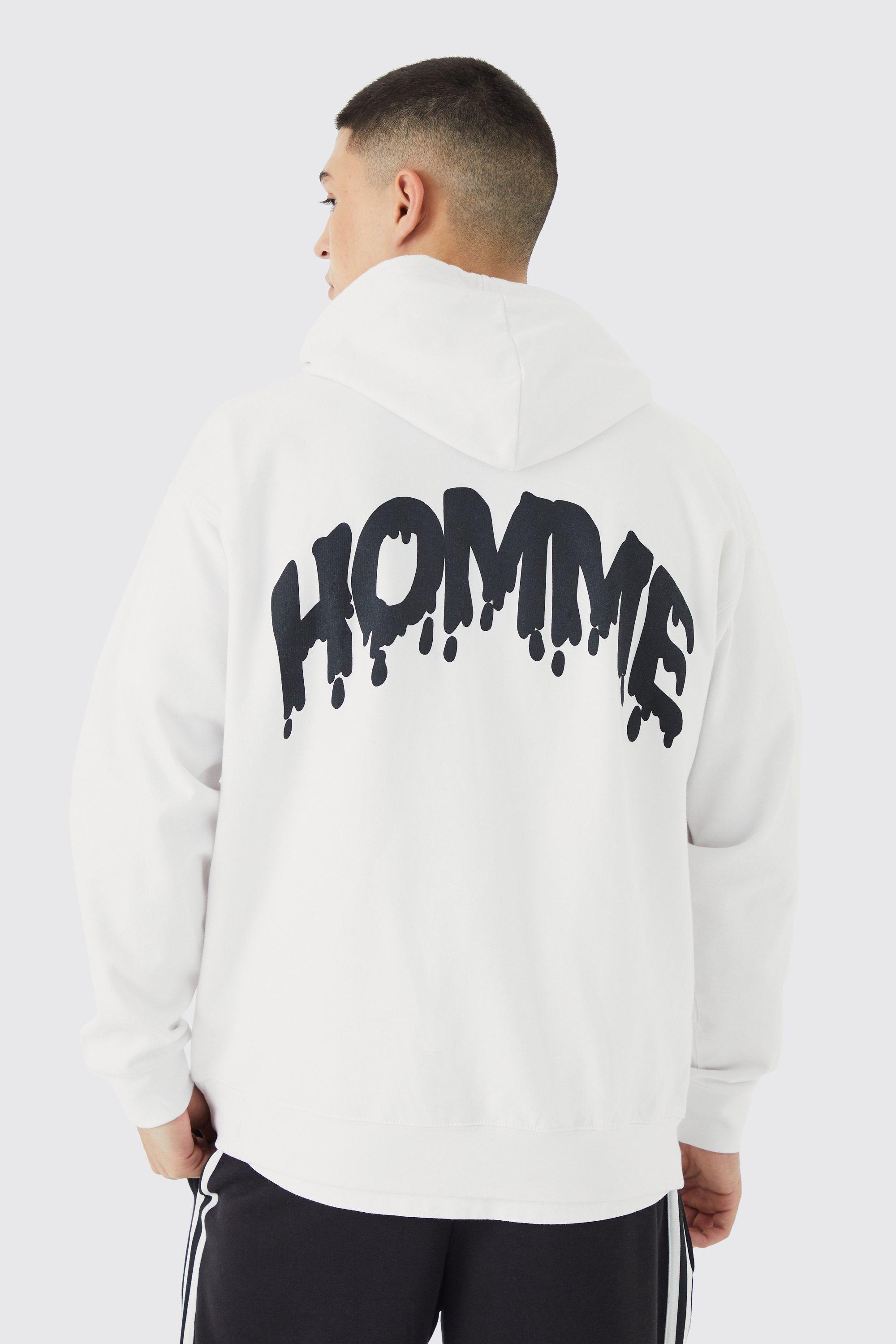 Mens White Oversized Homme Drip Graphic Hoodie, White