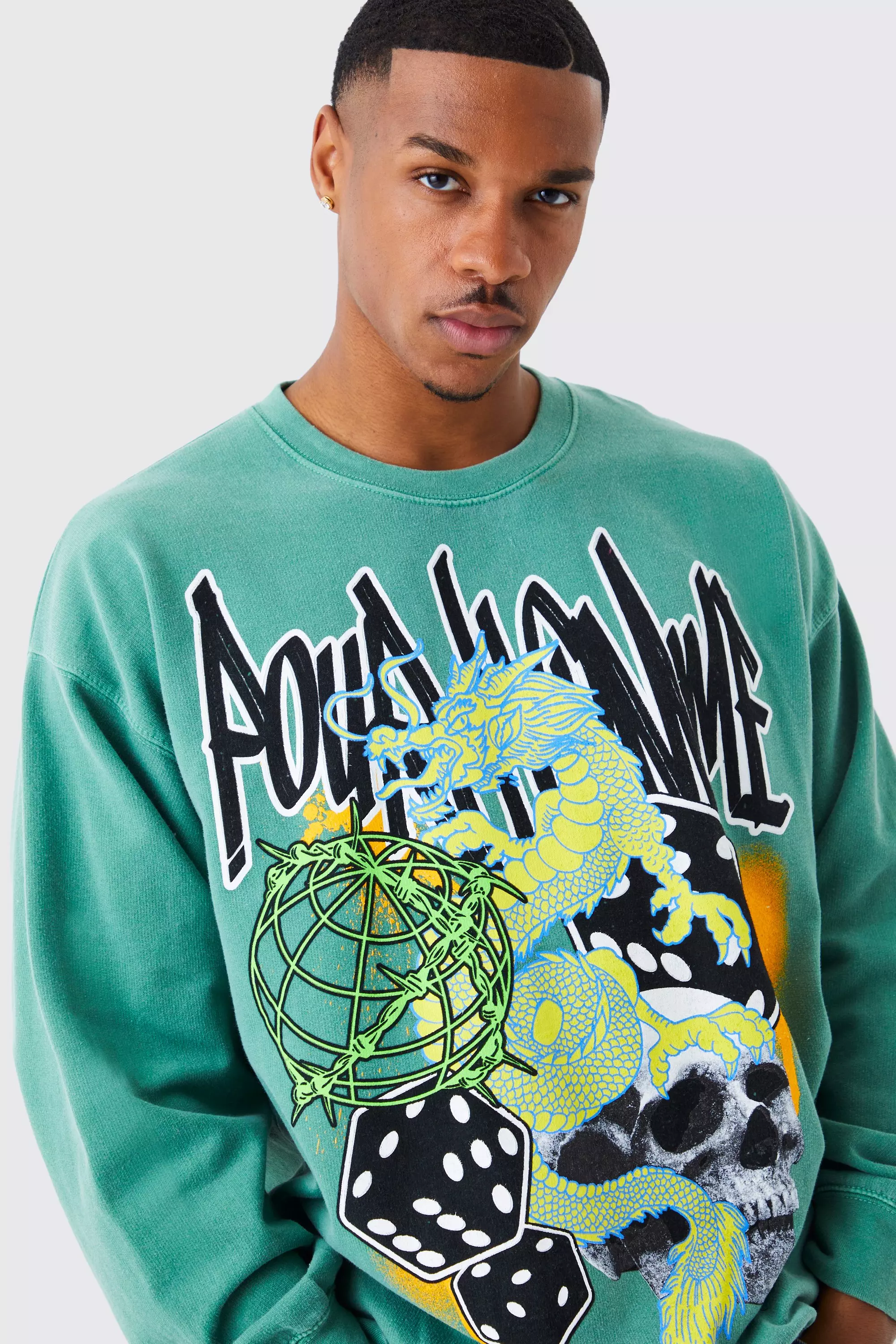 boohooMAN Oversized Pour Homme Graphic T-Shirt - Green - Size Xs