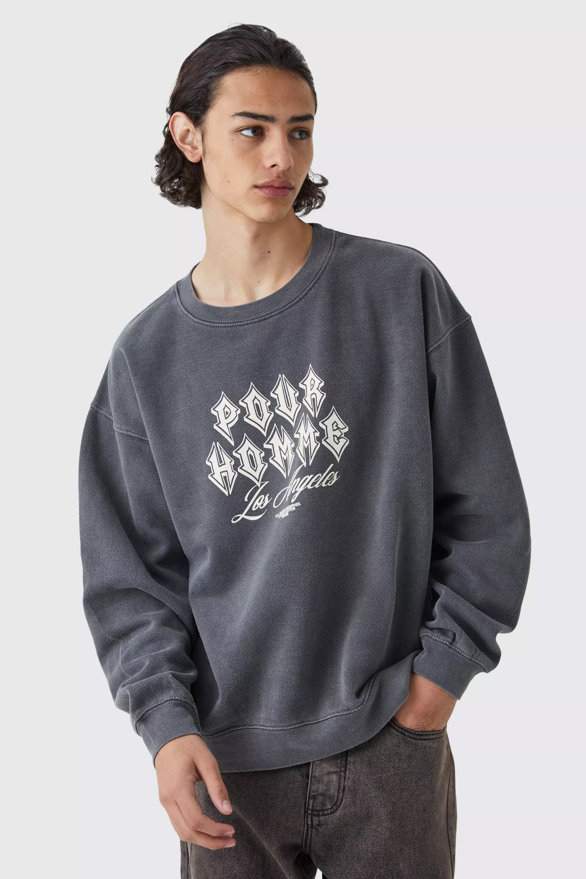 Oversized Pour Homme Wash Graphic Sweatshirt