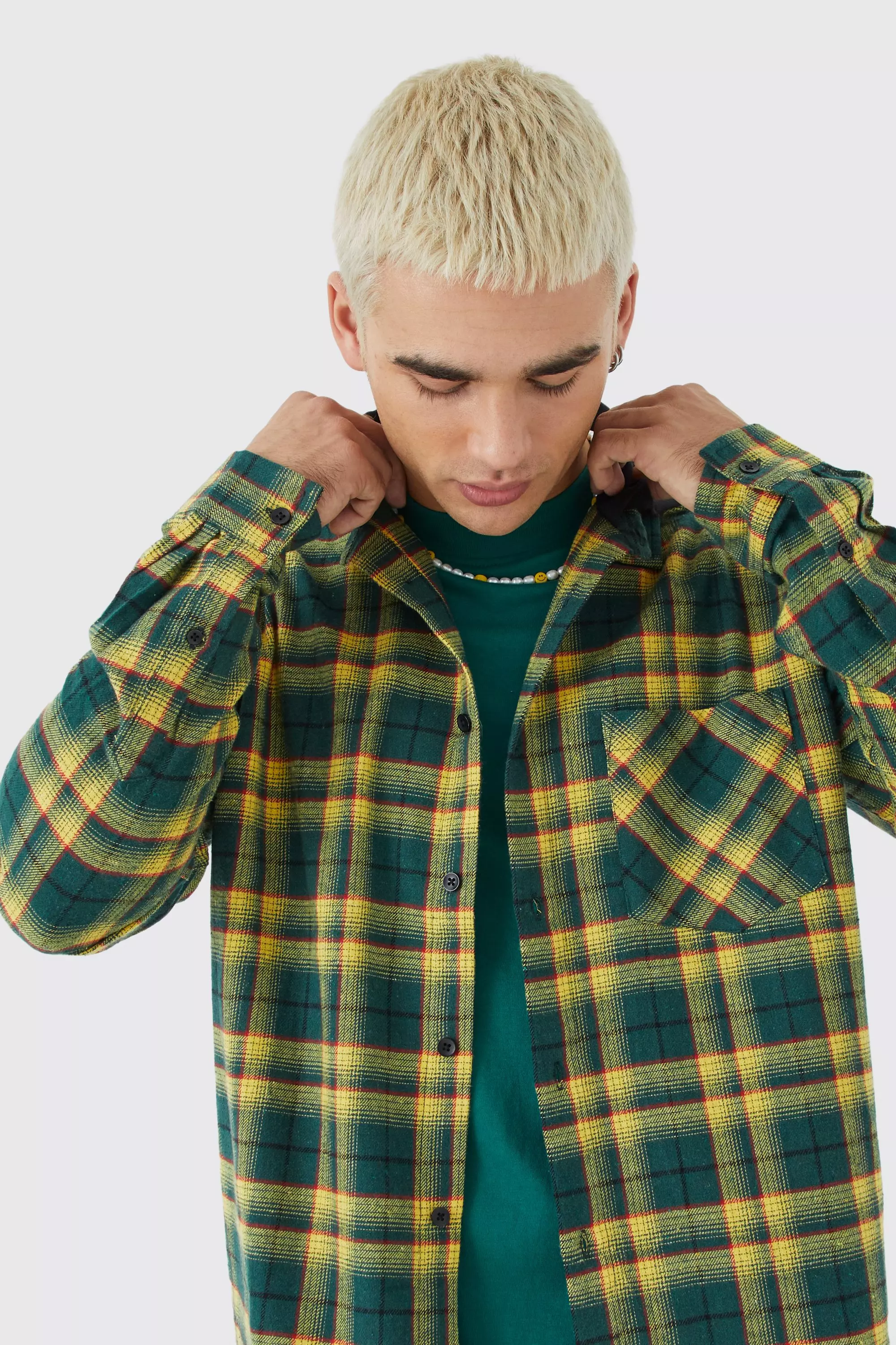 Oversized Jersey Hood Check Shirt