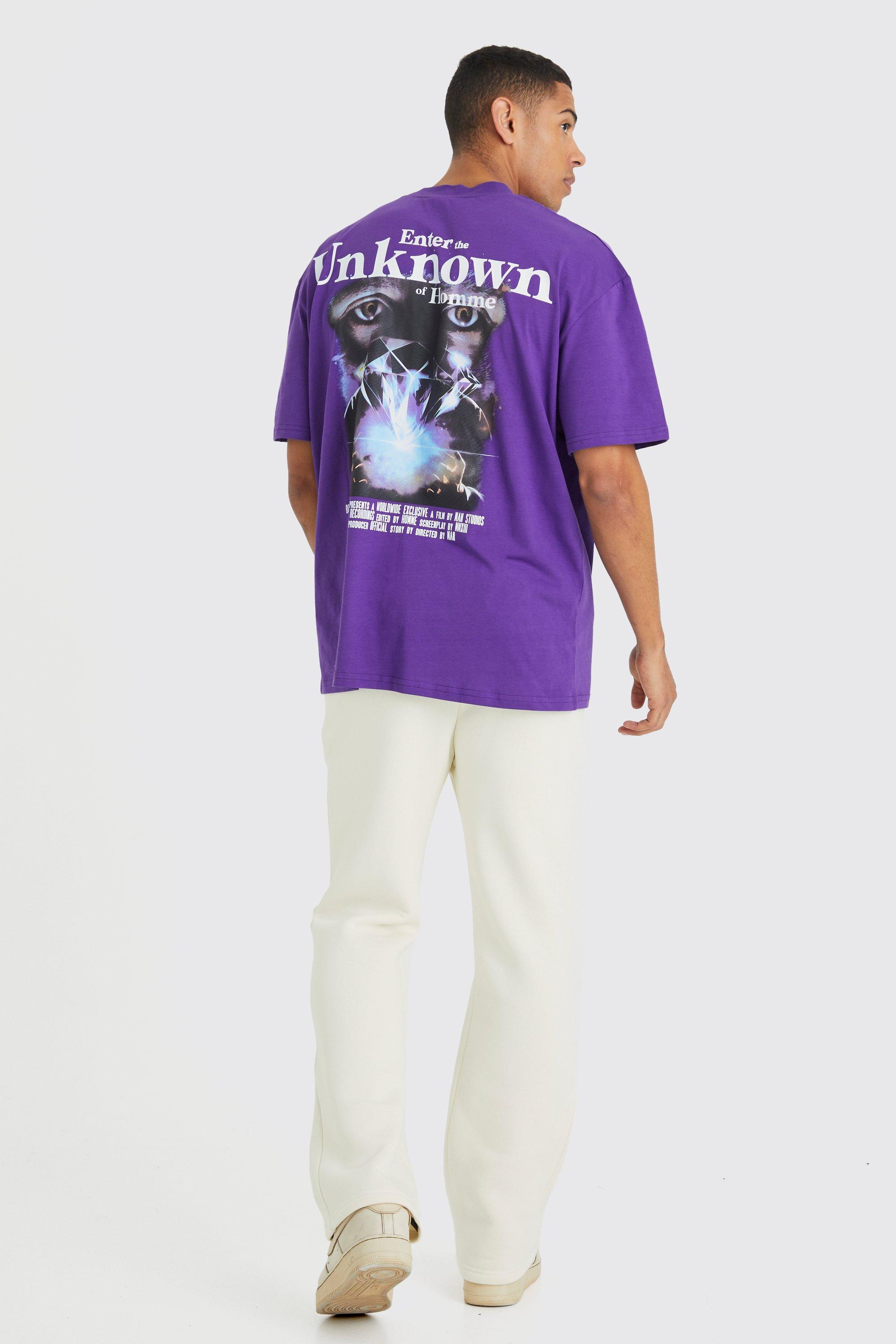 Mens Cream Oversized Unknown Graphic T-shirt & Jogger Set, Cream
