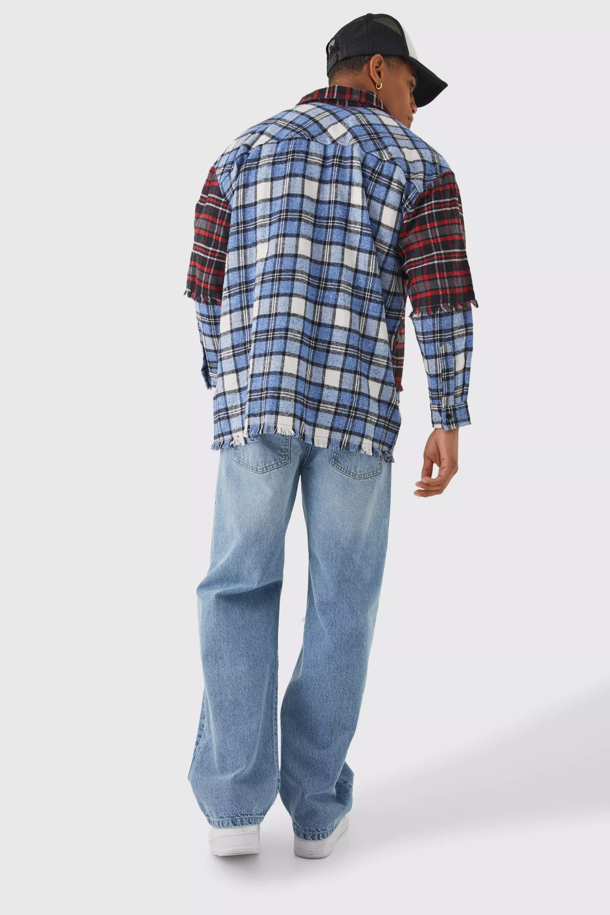 Oversized Faux Layered Flannel Shirt