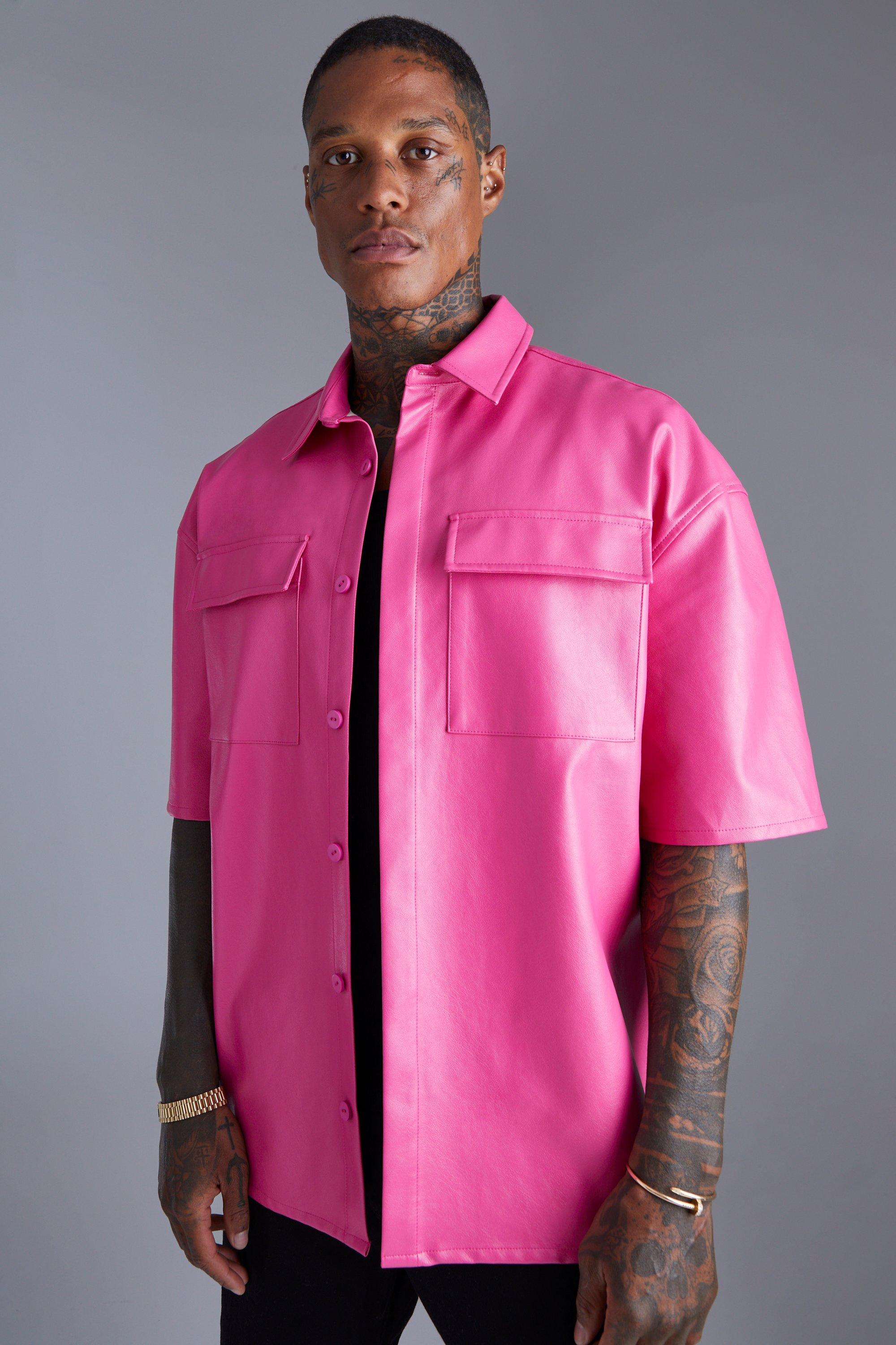 Image of Camicia squadrata oversize in PU, Pink