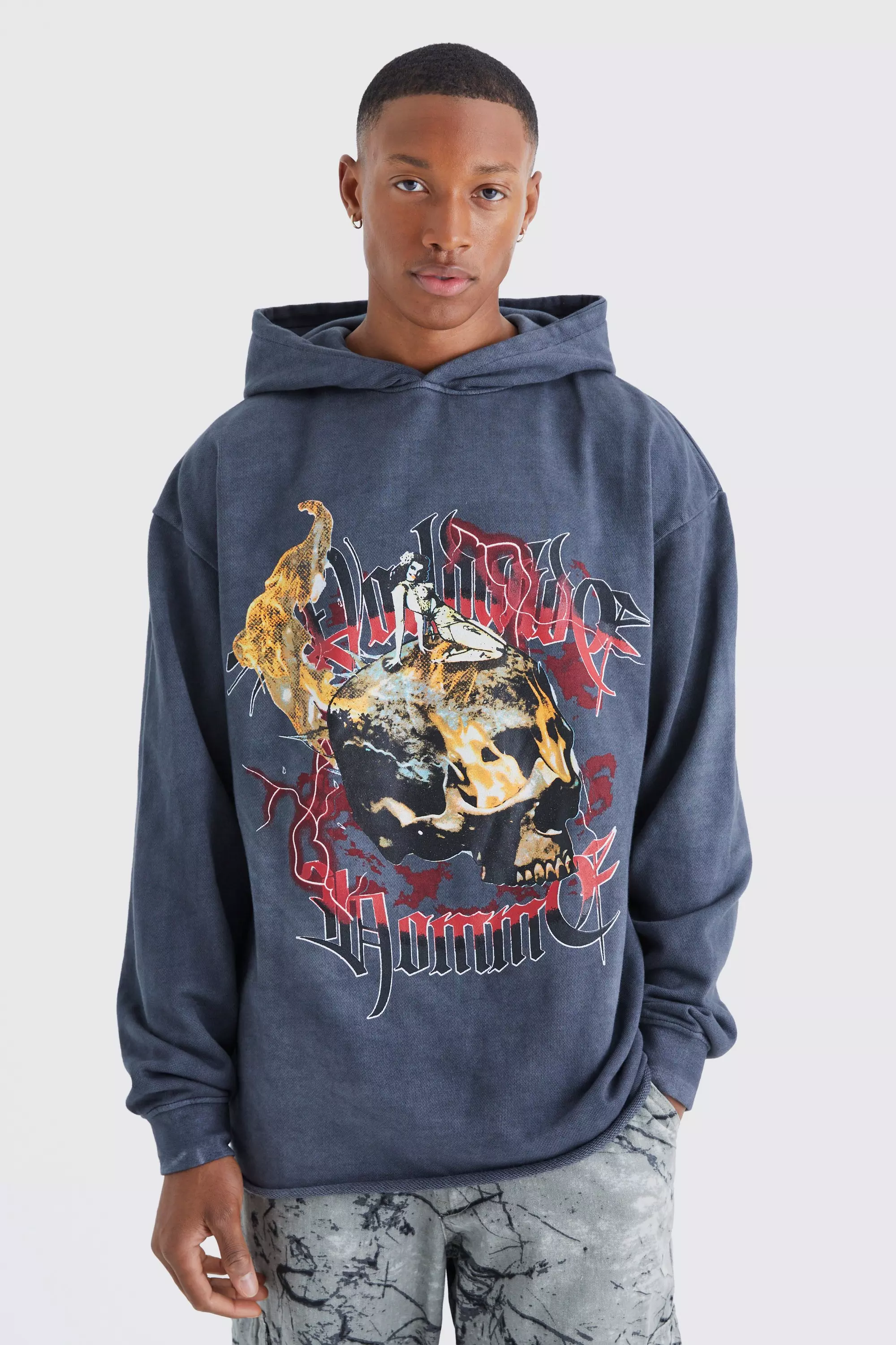 Blue and black graphic hoodie new arrivals